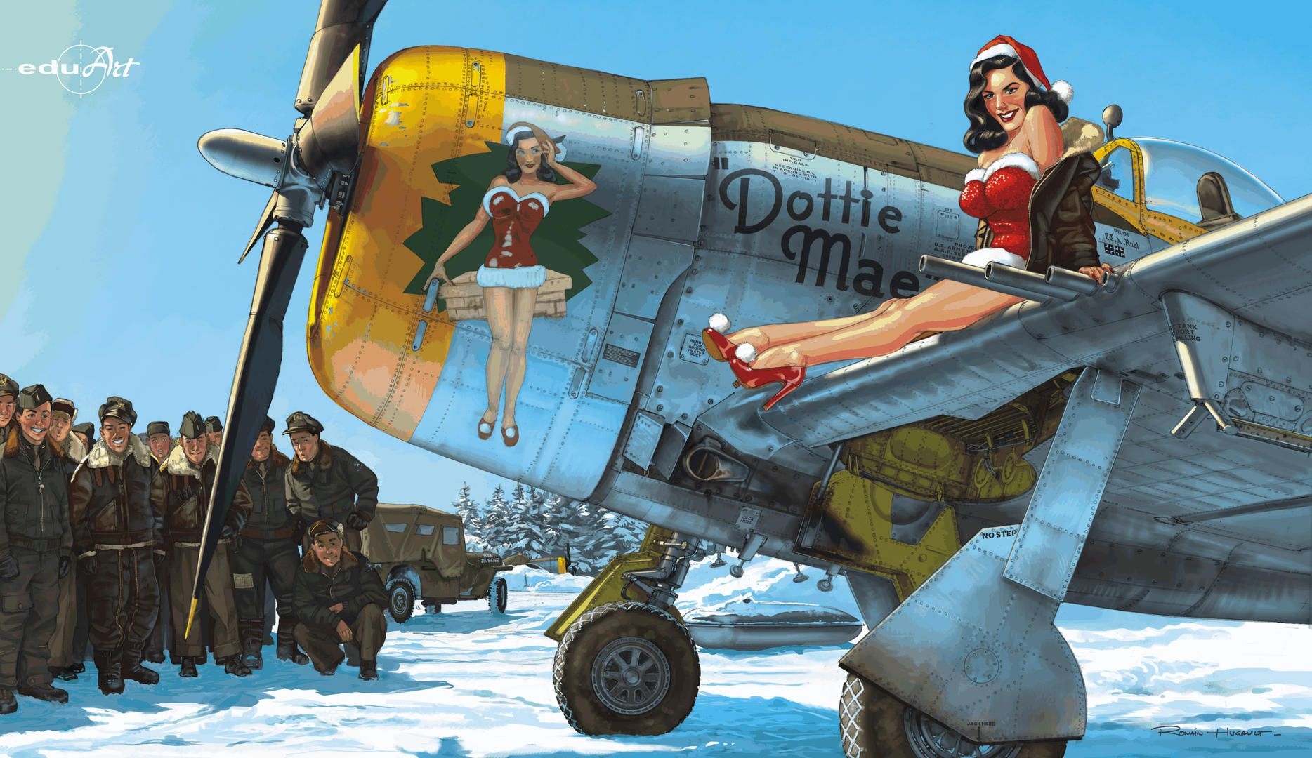 Pin-up girls on a "Dottie Mae" aircraft with soldiers HD Wallpaper