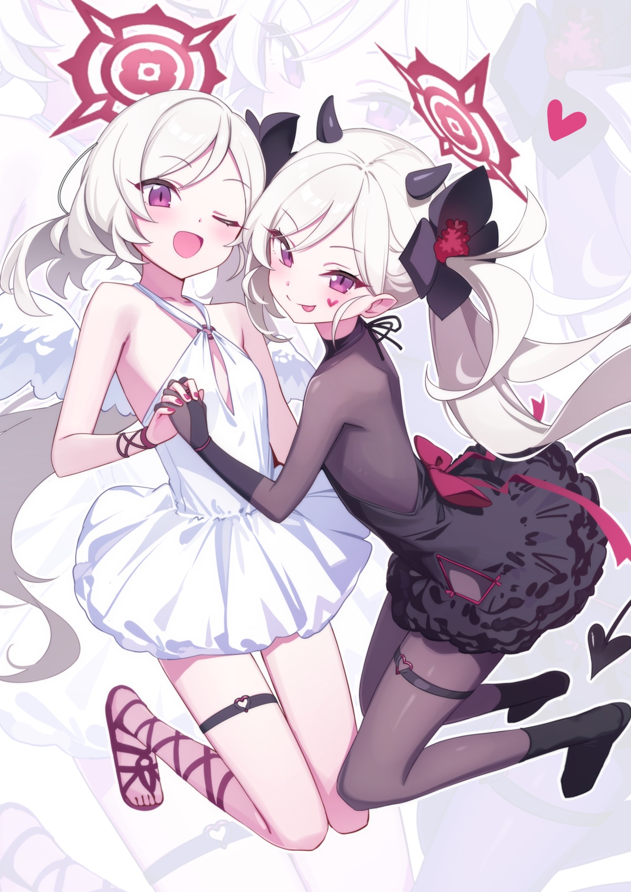 Asagi Mutsuki and demon girl holding hands HD Phone Wallpaper