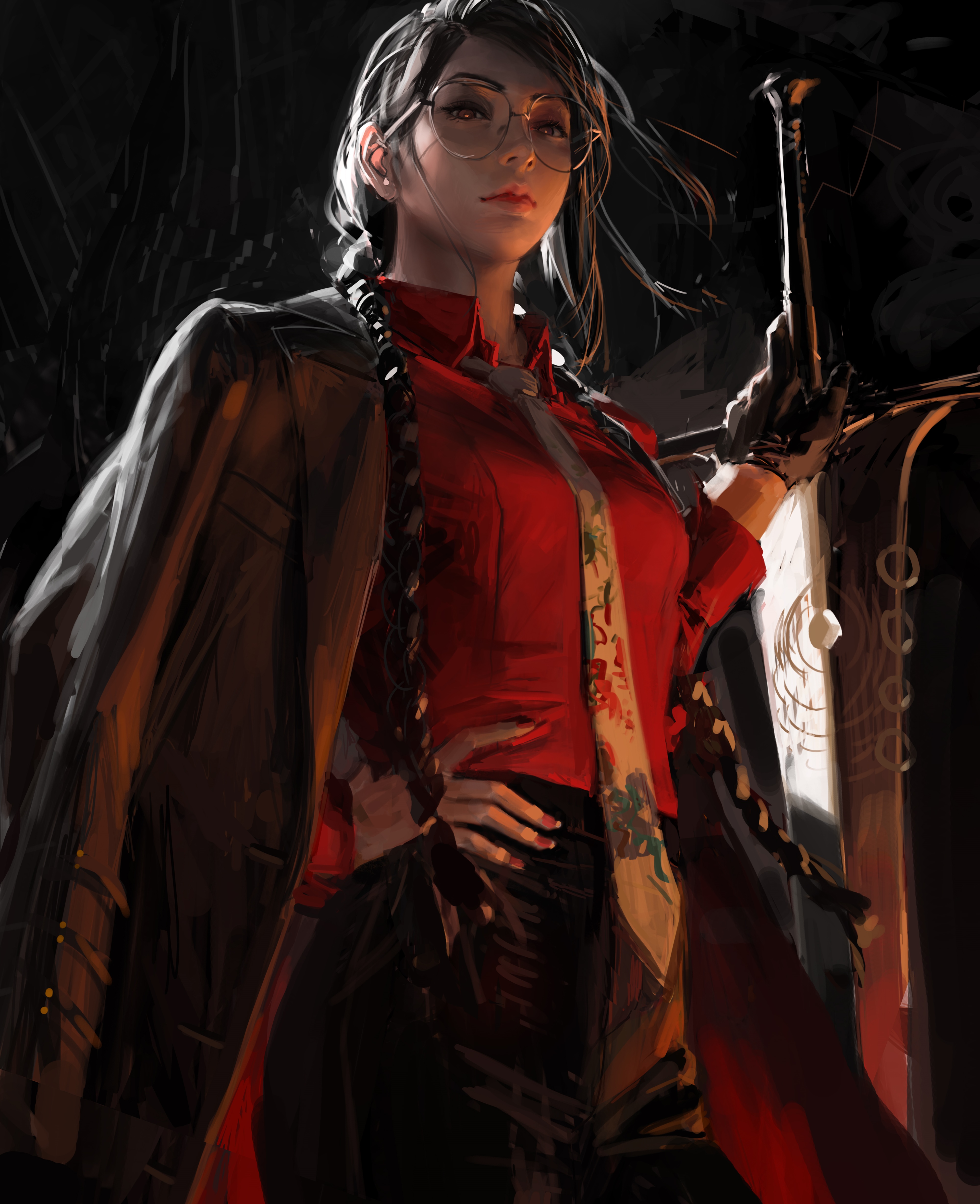 4K GUWEIZ fantasy girl with gun and tie HD Phone Wallpaper