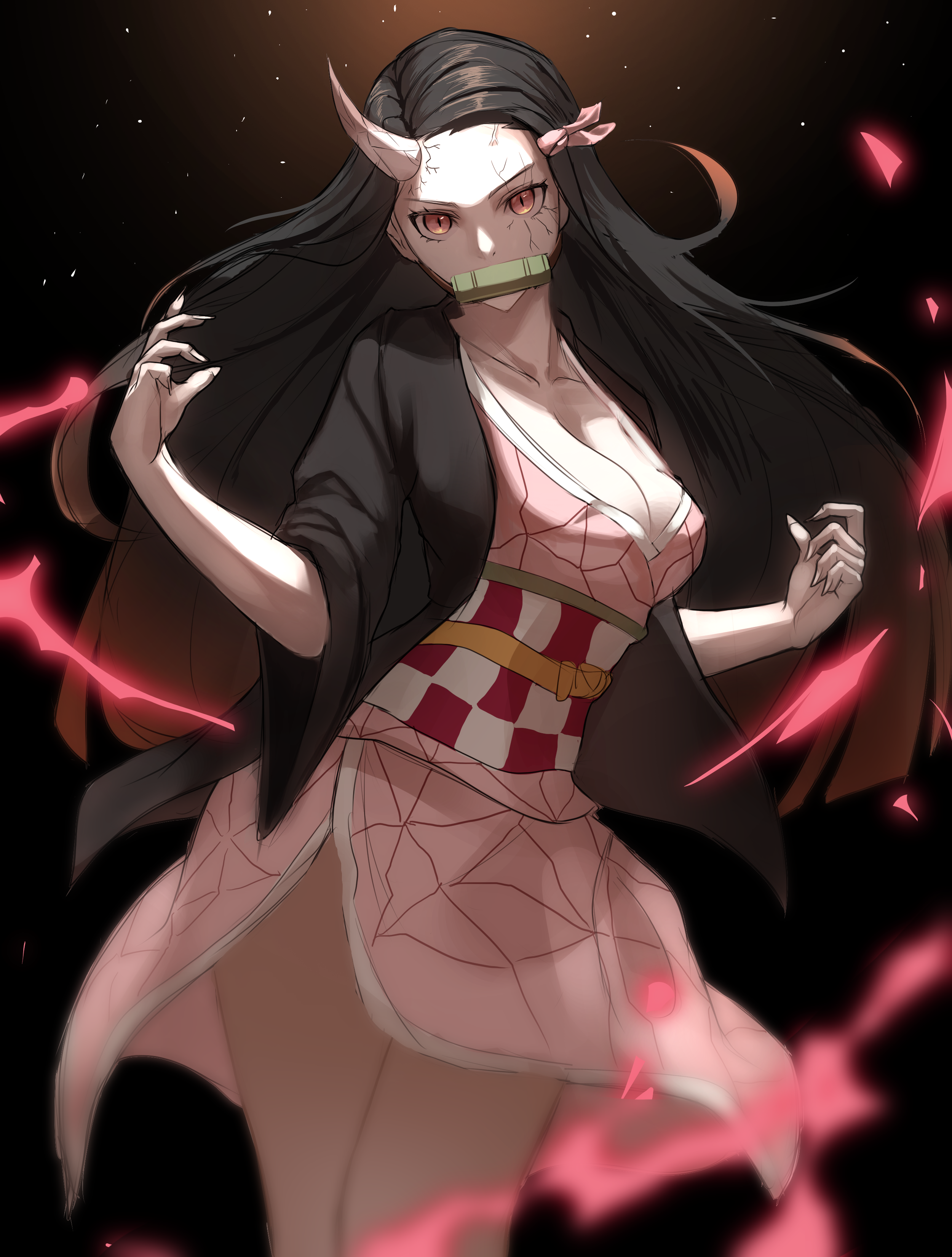 Kamado Nezuko from Kimetsu no Yaiba with horns HD Phone Wallpaper