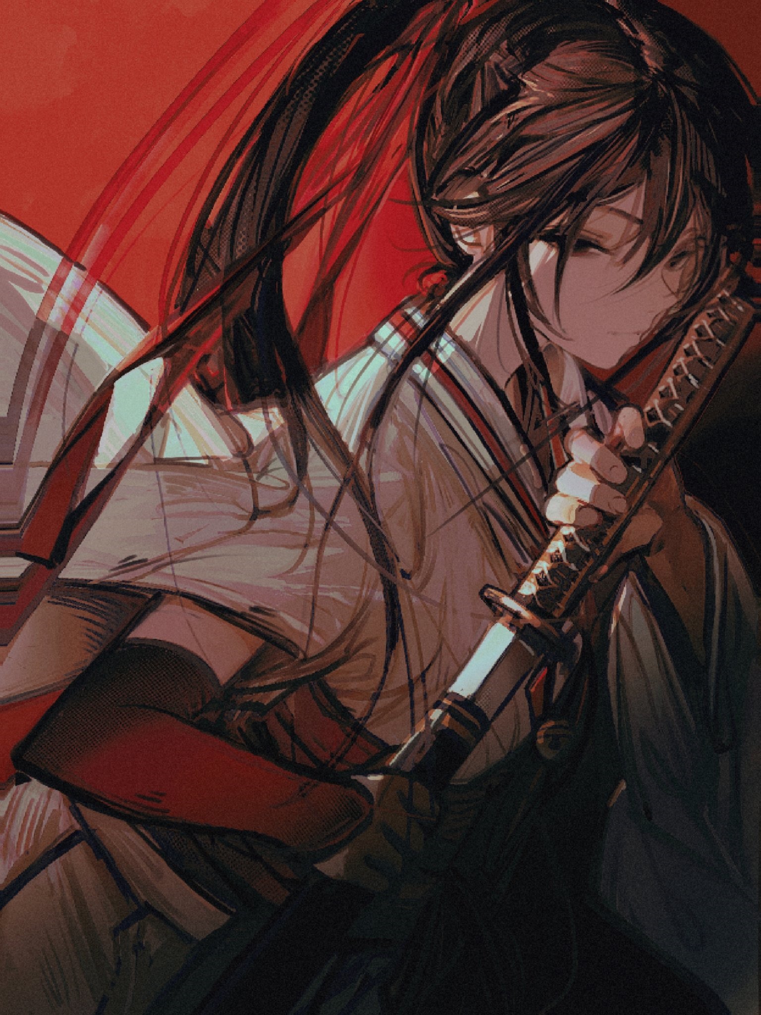Anime girl with sword and ponytail HD Phone Wallpaper