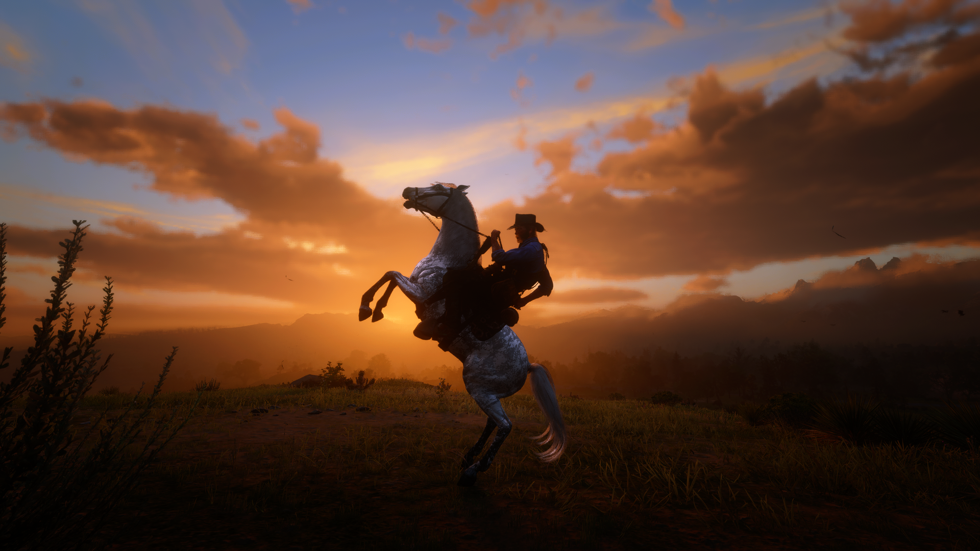 Red Dead Redemption 2: Arthur Morgan on a horse at sunset HD Wallpaper