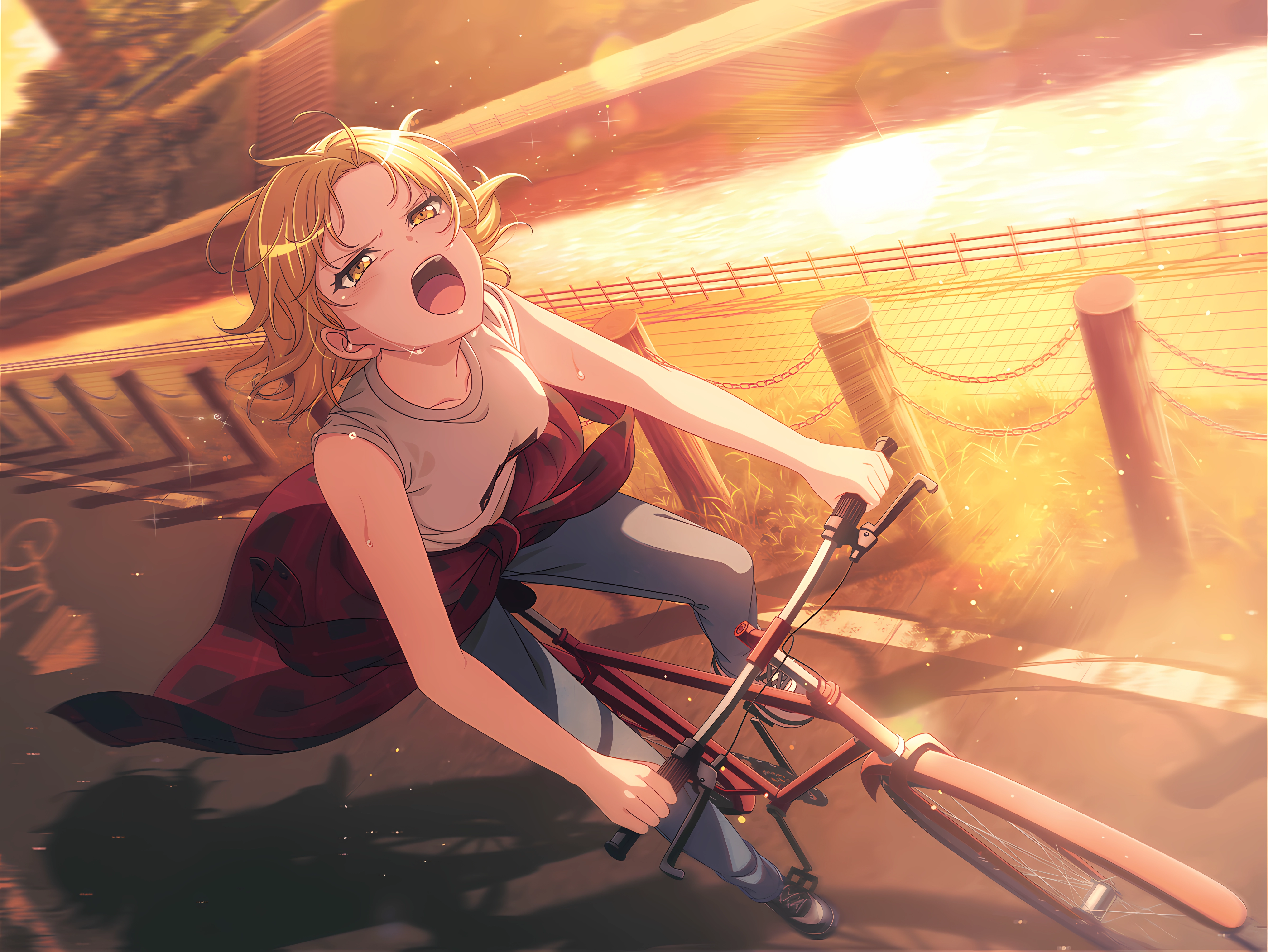 4K Masuki Satou on a bicycle at sunset HD Wallpaper