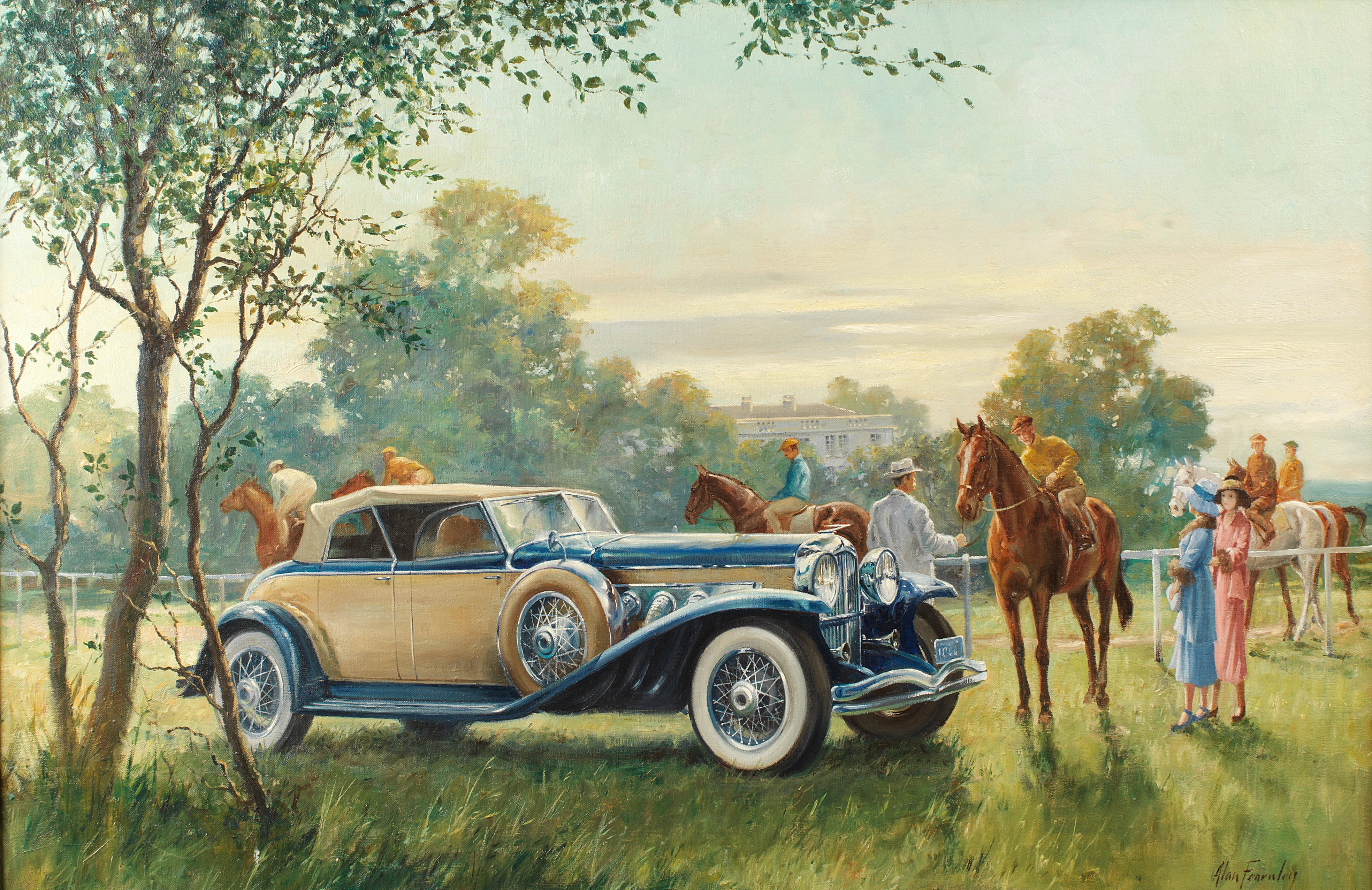 Duesenberg J Series Phaeton with Horses and People HD Wallpaper