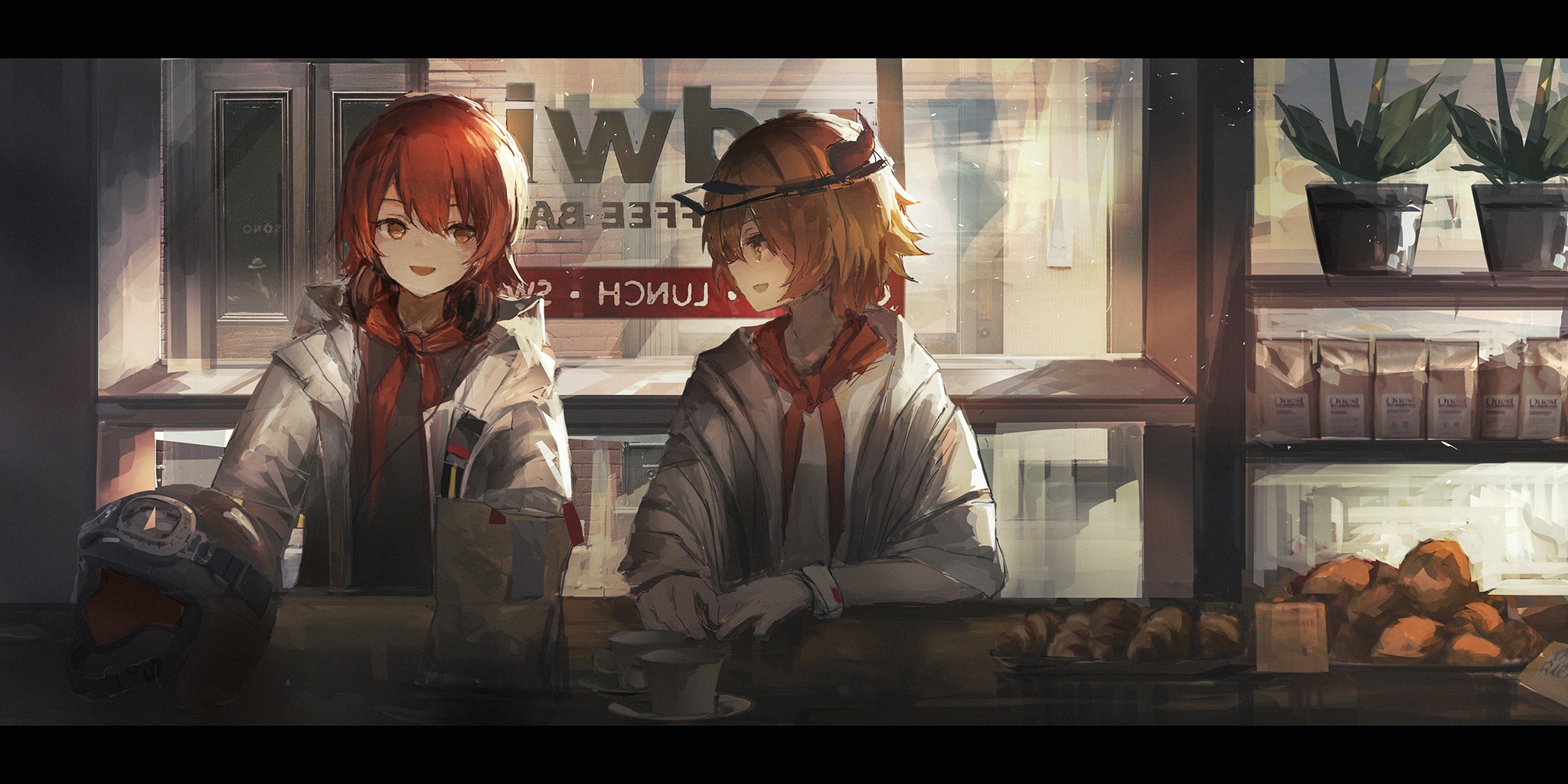 Arknights characters in a cafe HD Wallpaper