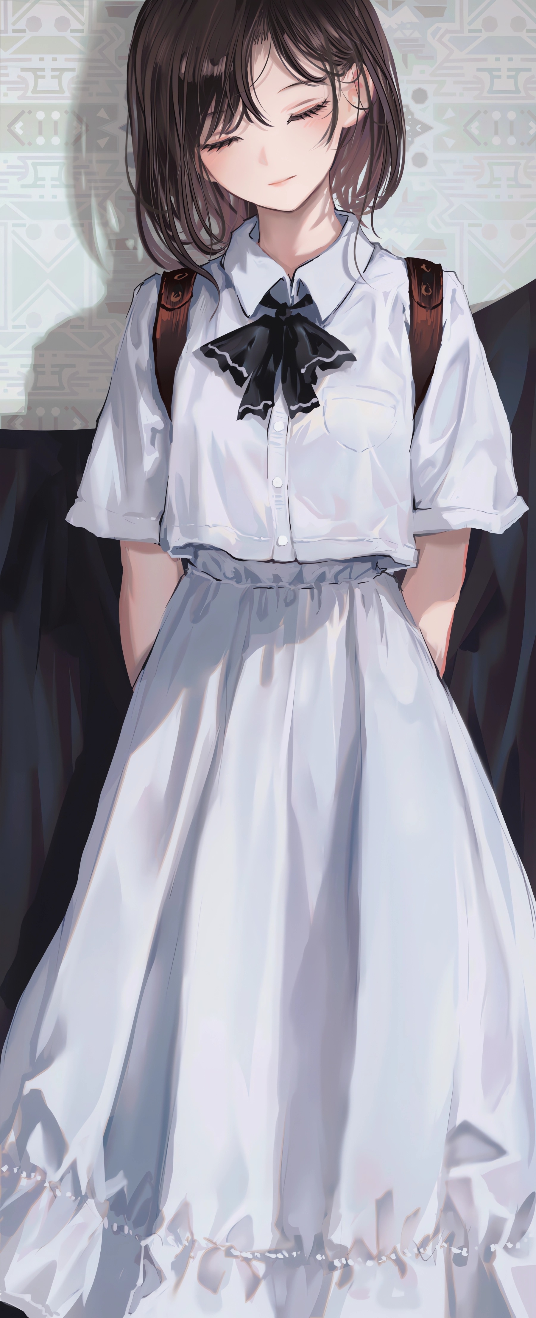 Girl in white dress with black bow HD Phone Wallpaper