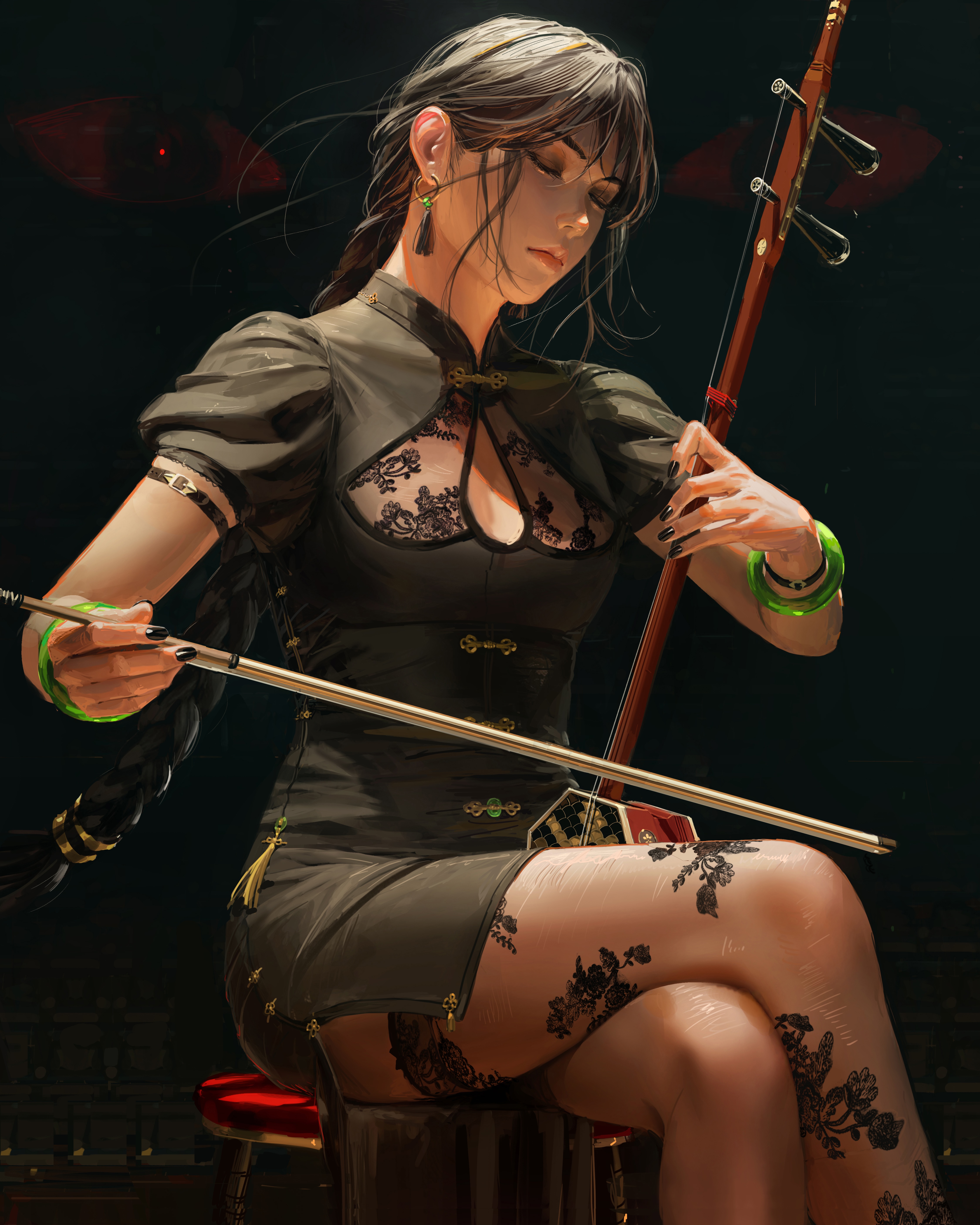4K GUWEIZ woman playing Erhu with braids HD Phone Wallpaper