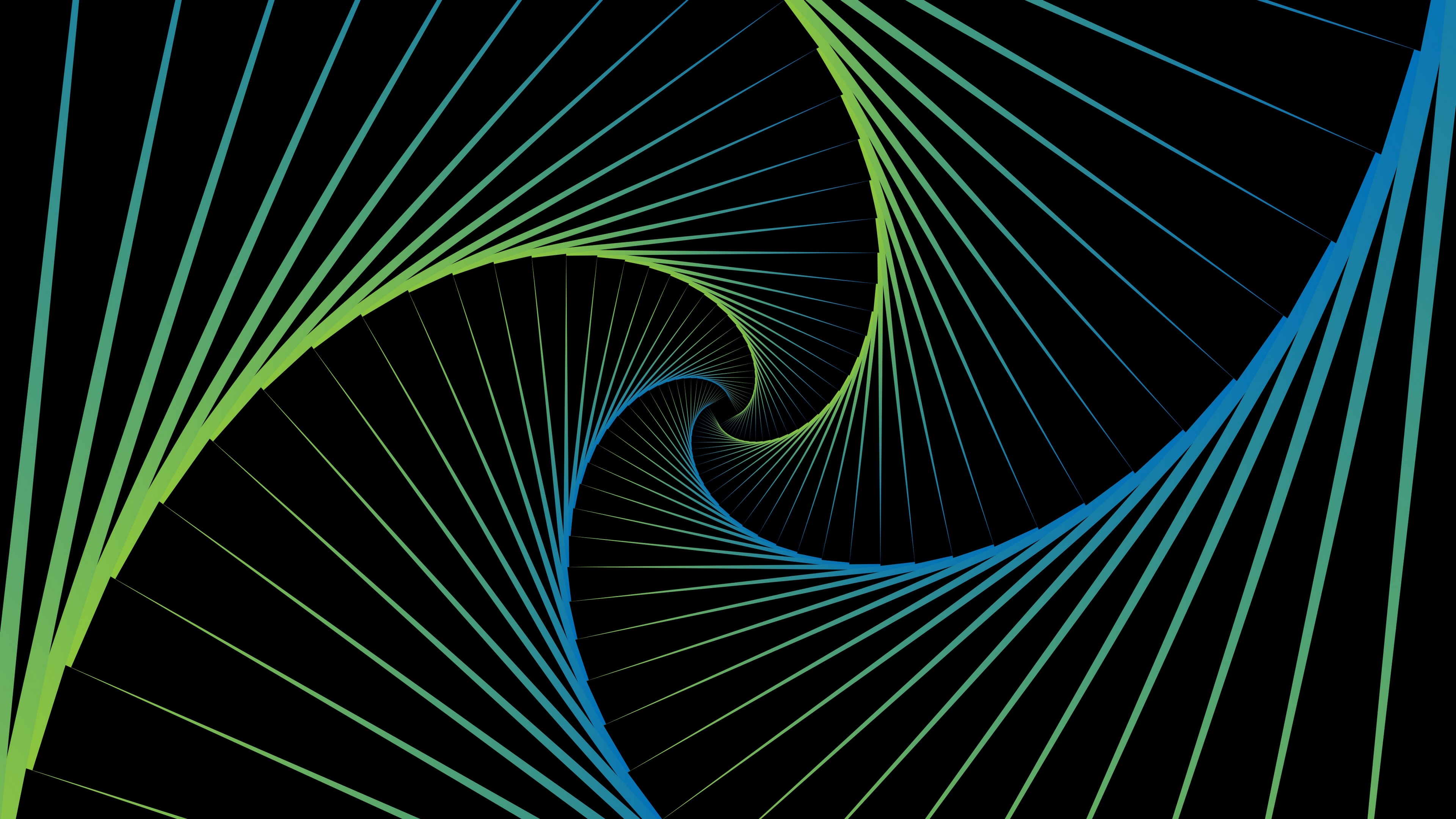 Abstract spiral with green and blue gradient on black background HD Wallpaper