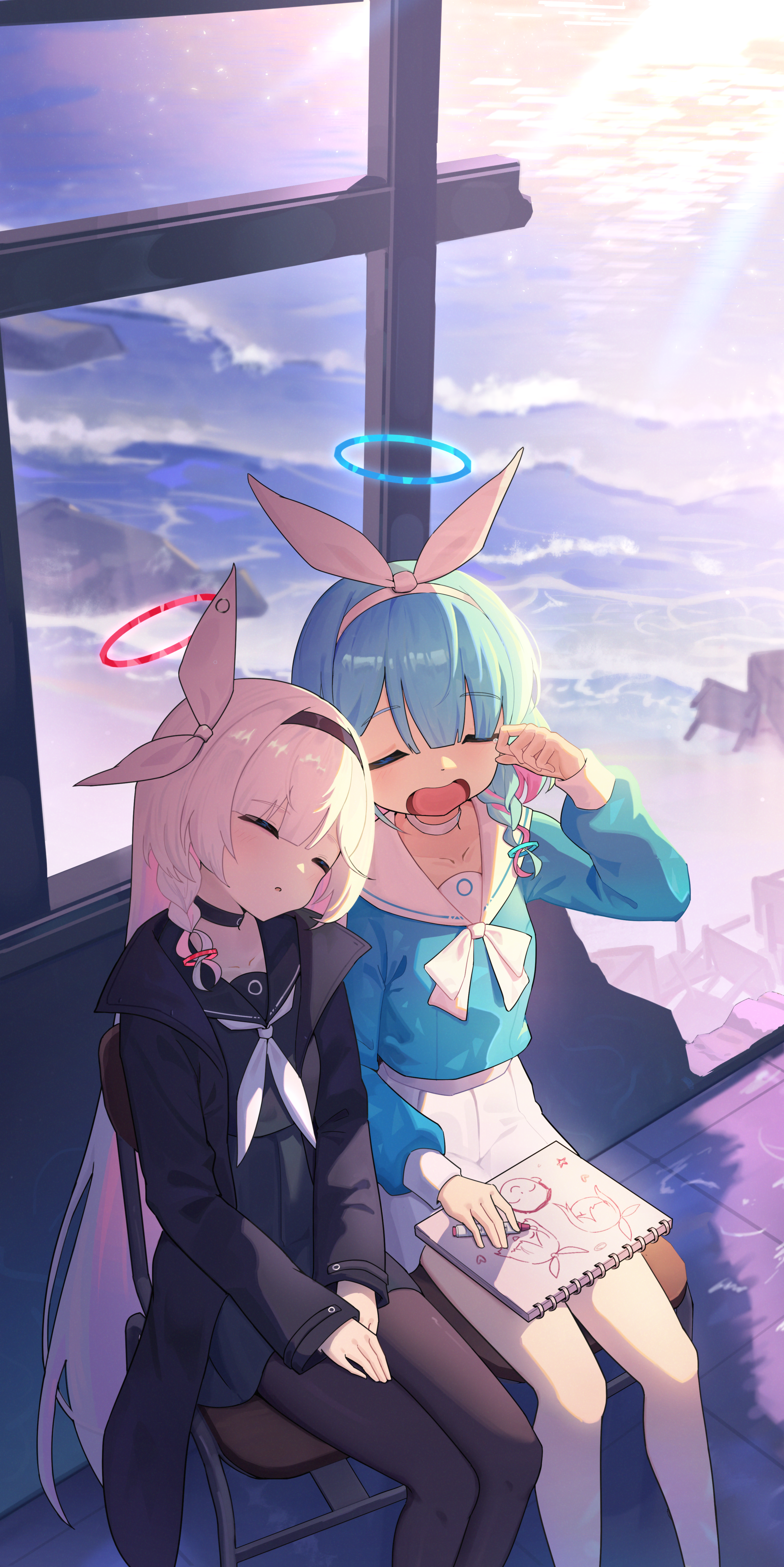 Blue Archive Plana and Arona sleeping by the window HD Phone Wallpaper