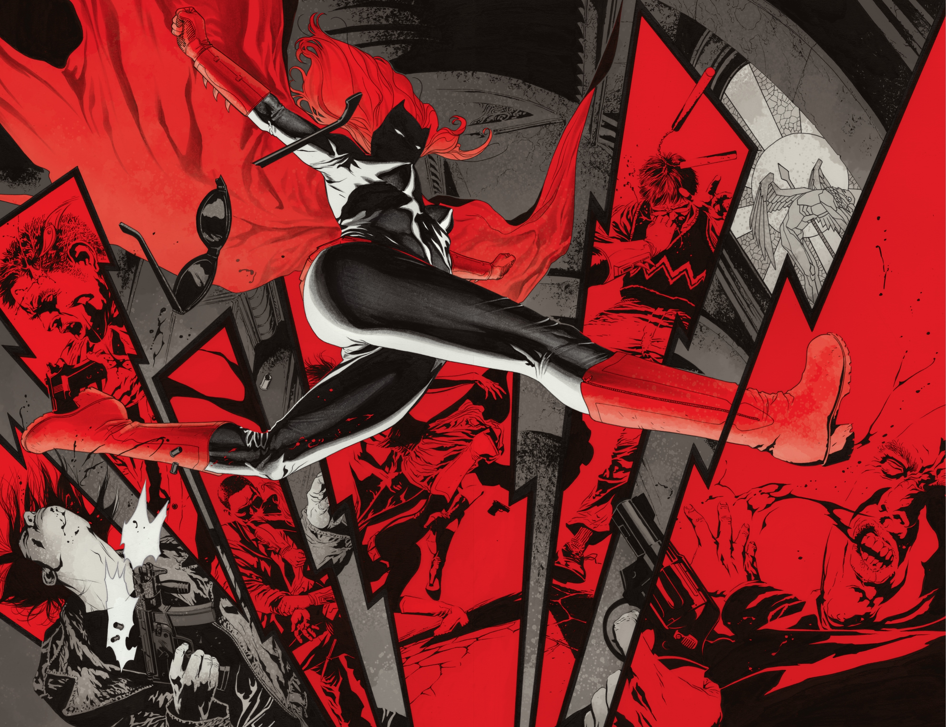 Batwoman in Action with Comic Art Background HD Wallpaper