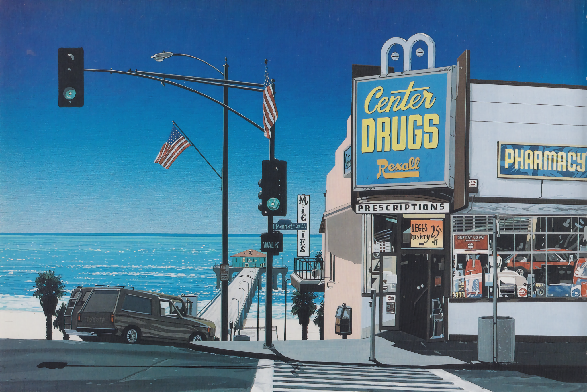 Center Drugs Pharmacy with Ocean View and Pier HD Wallpaper