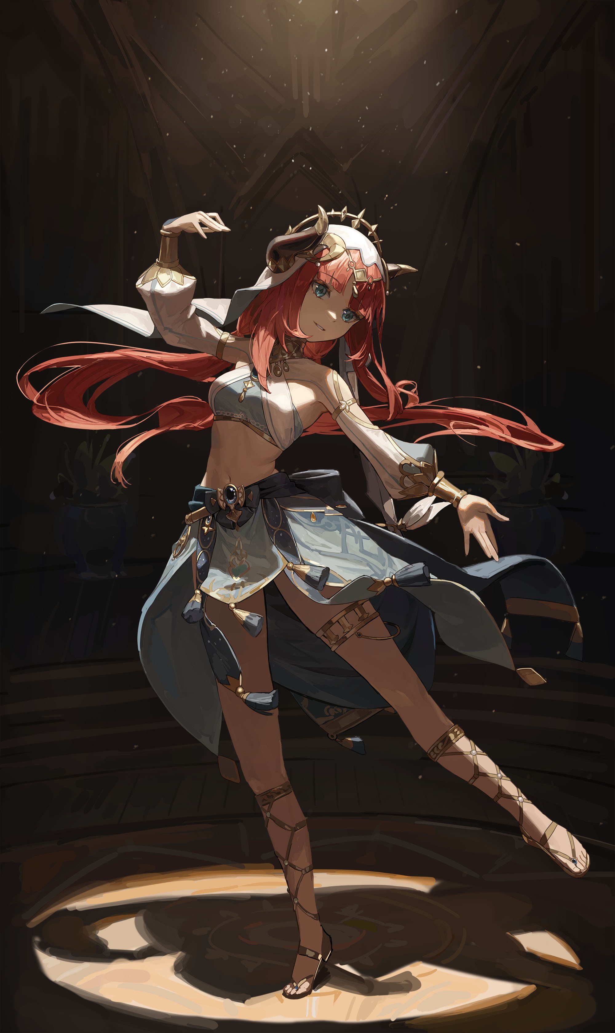 Nilou from Genshin Impact dancing with horns HD Phone Wallpaper