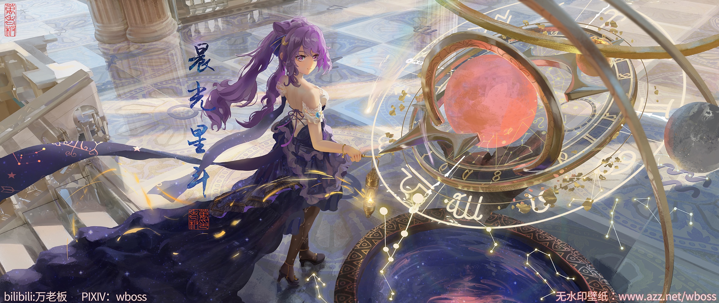Keqing with a celestial orrery HD Wallpaper