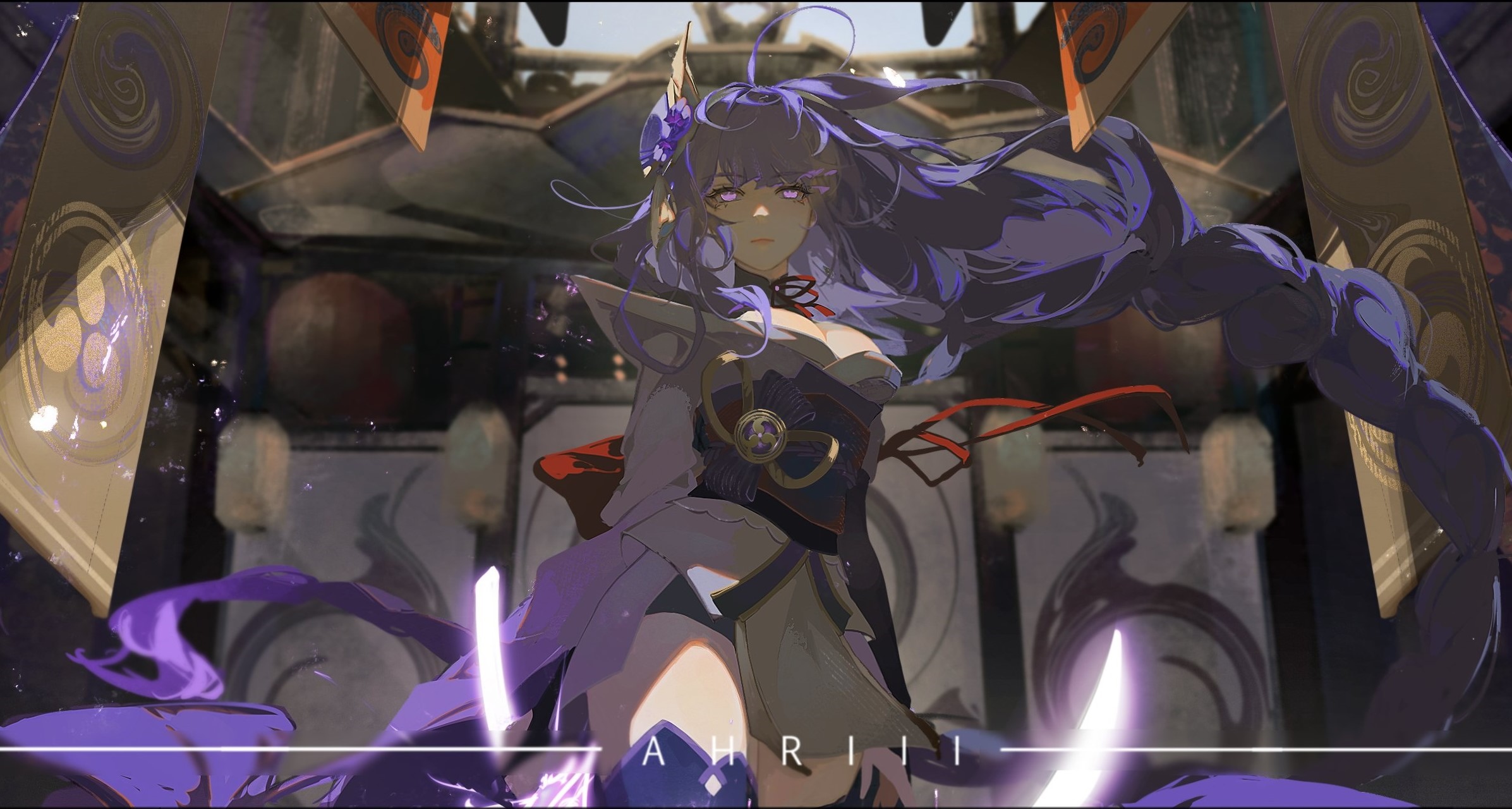 Raiden Shogun from Genshin Impact with purple hair and eyes HD Wallpaper