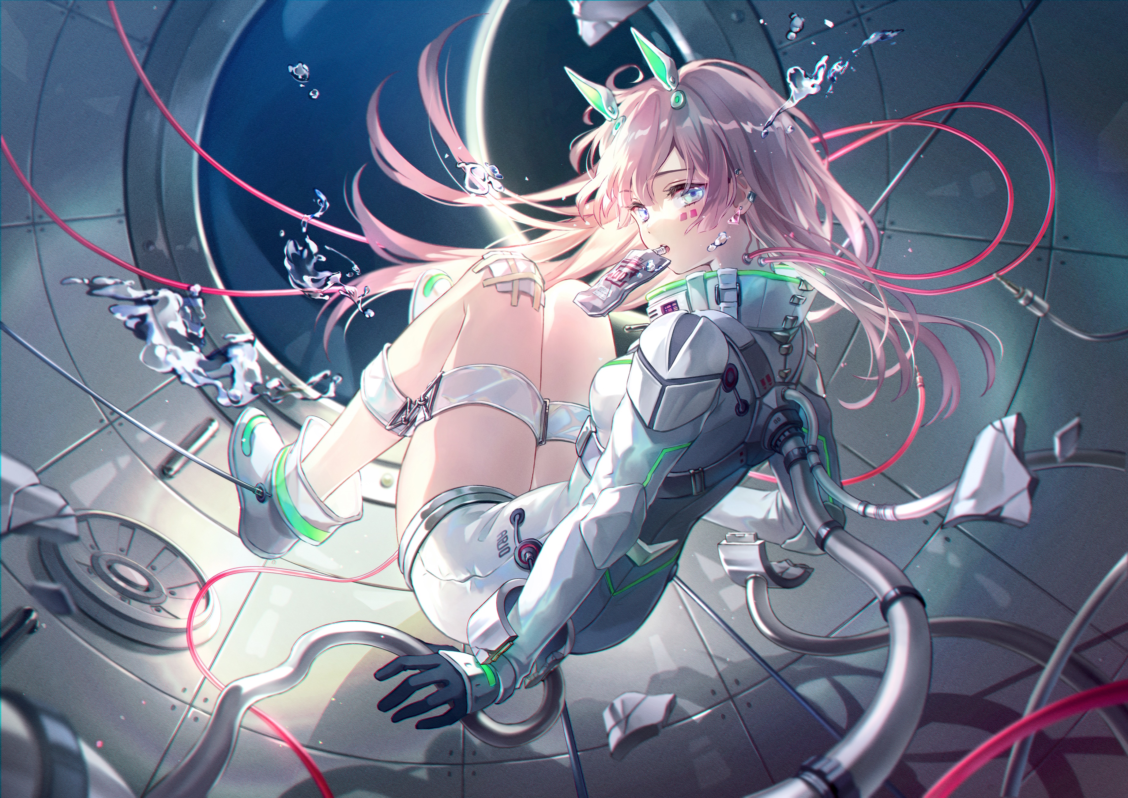 Anime girl in futuristic suit floating in water HD Wallpaper