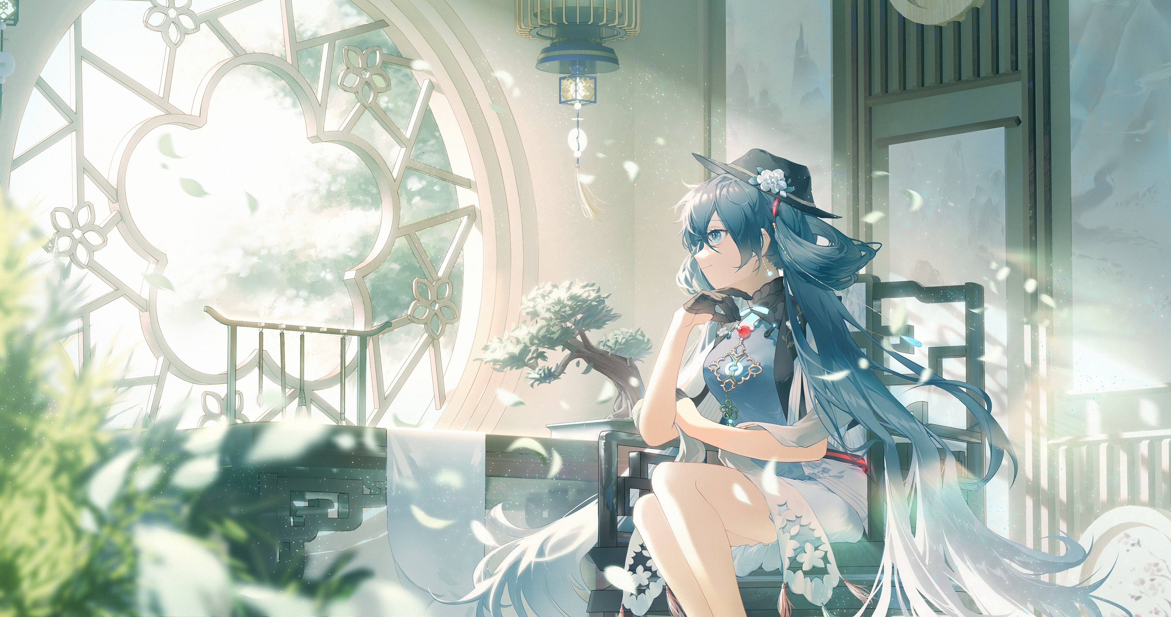 Hatsune Miku in Chinese Clothing by a Window HD Wallpaper