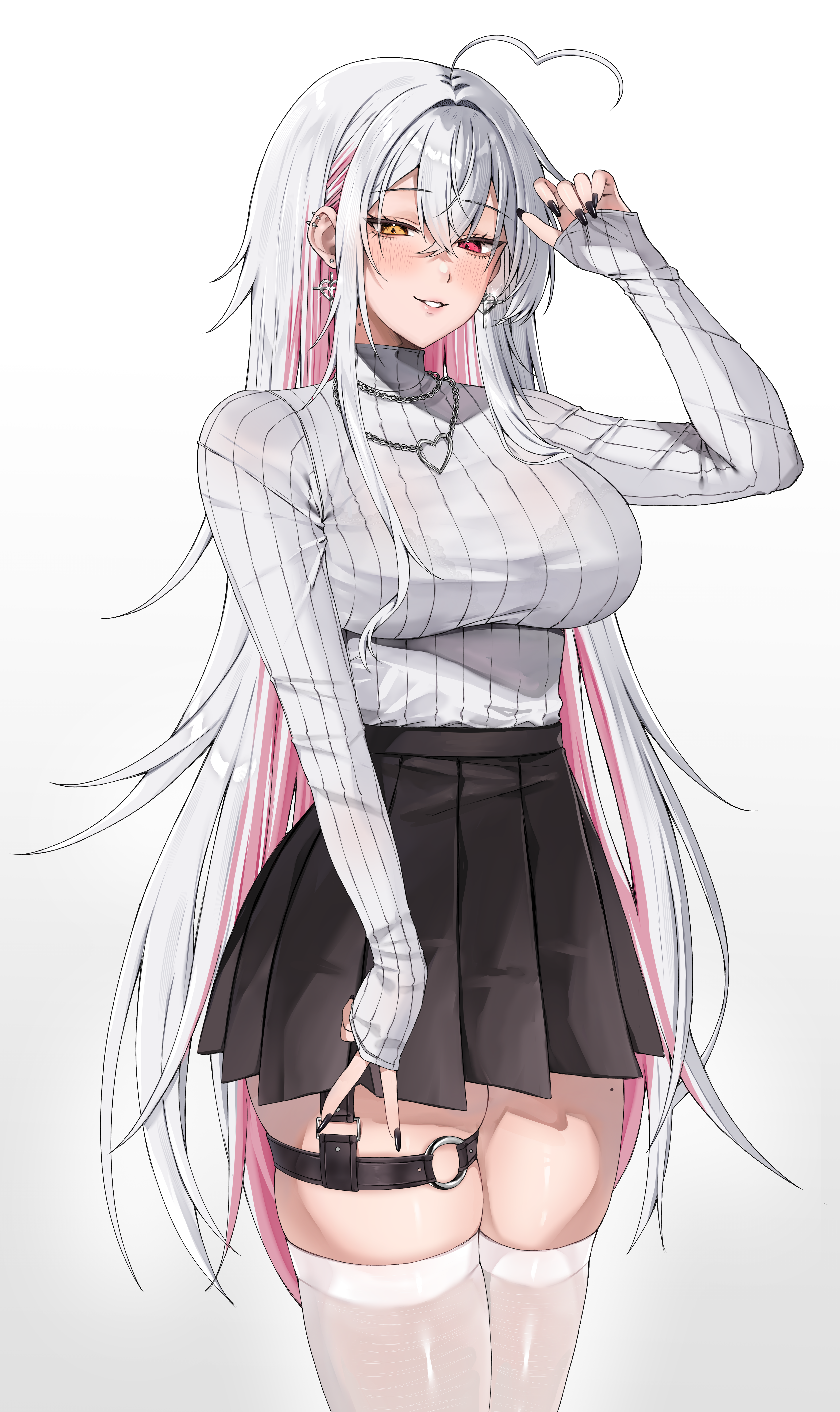 4K anime girl with white hair and pink streaks HD Phone Wallpaper