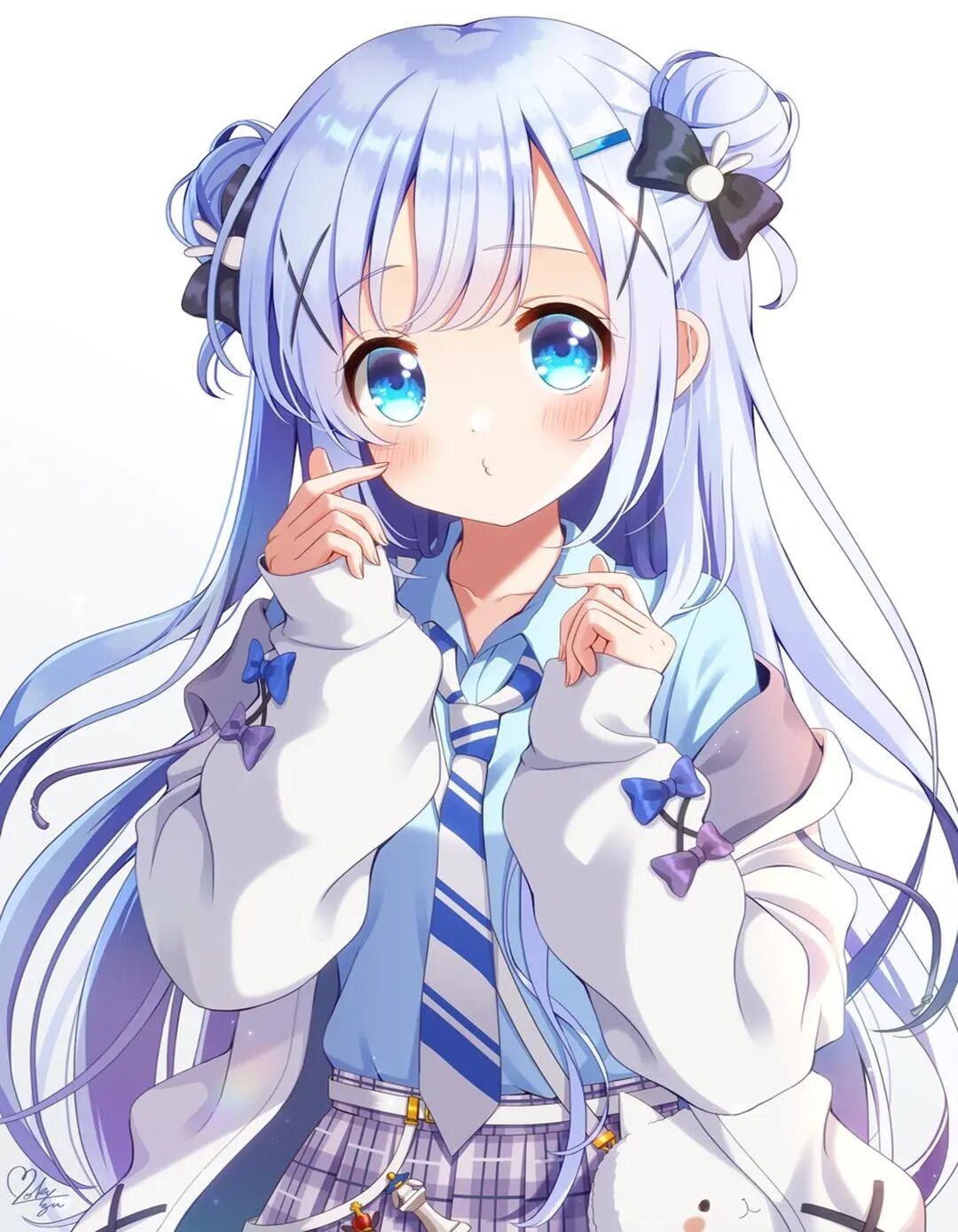 Kafuu Chino from Gochuumon wa Usagi Desu ka? with blue hair and eyes HD Phone Wallpaper
