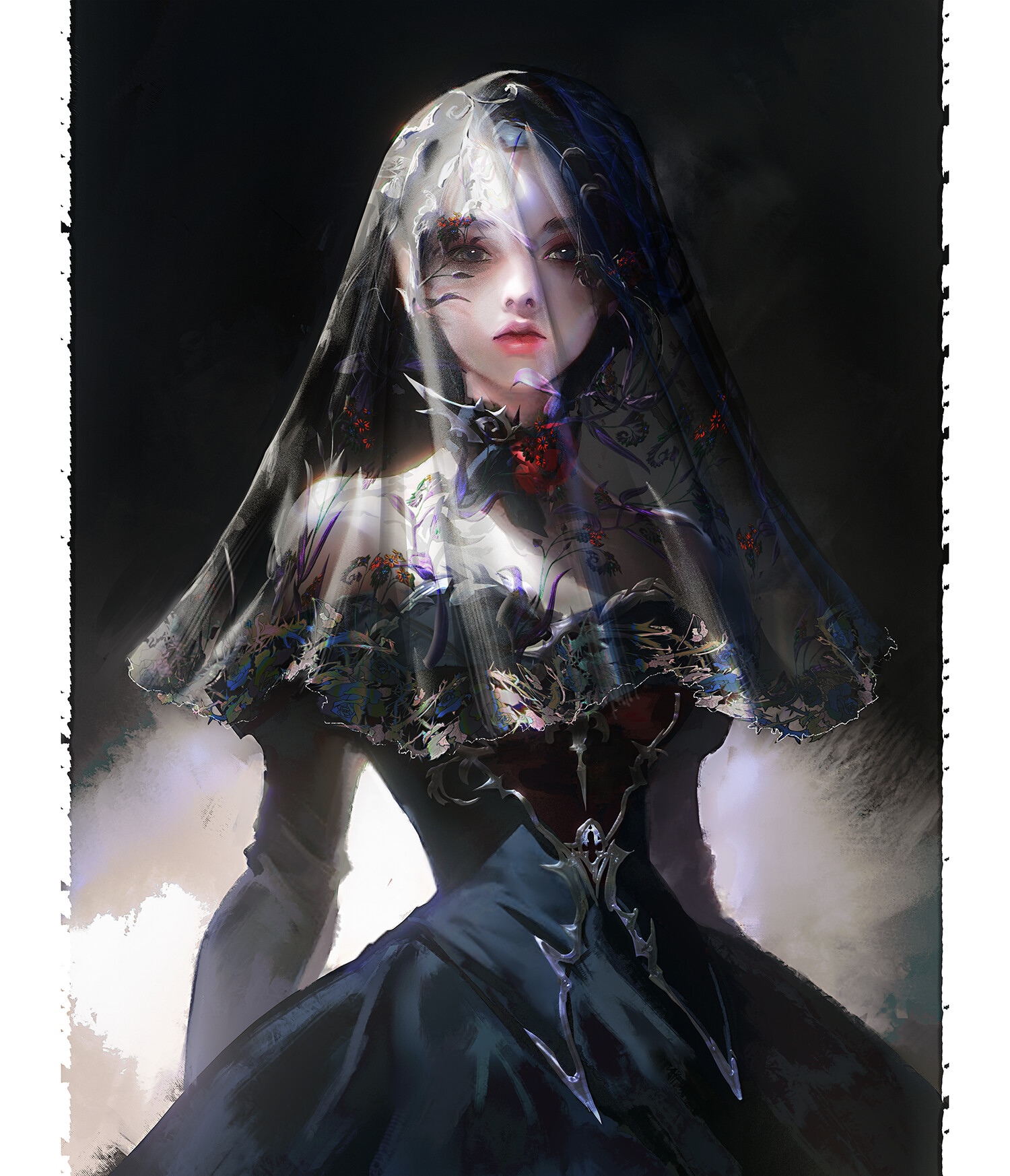 Woman in black dress and veil HD Phone Wallpaper