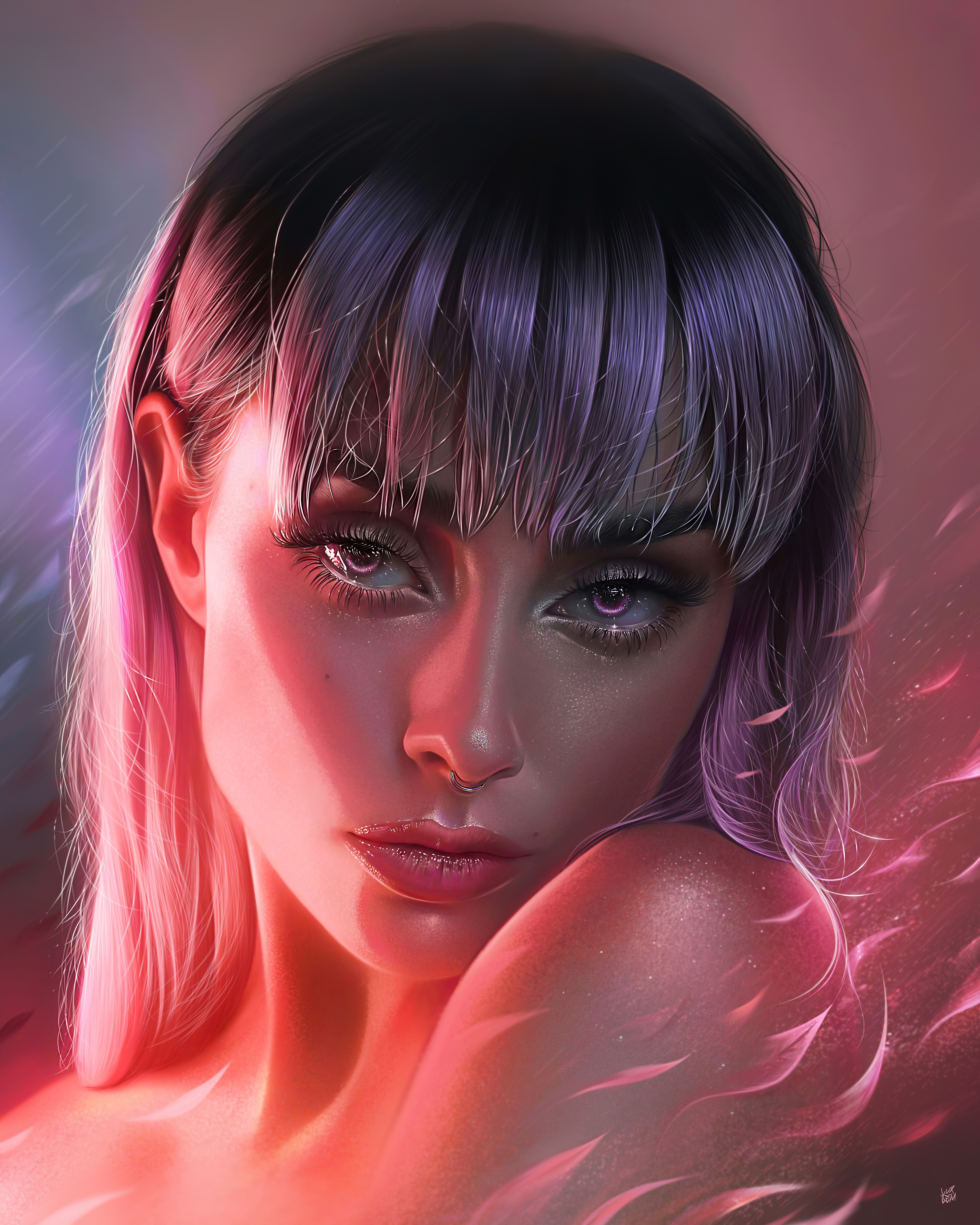 4K Portrait of a Woman with Purple and Pink Hair HD Phone Wallpaper