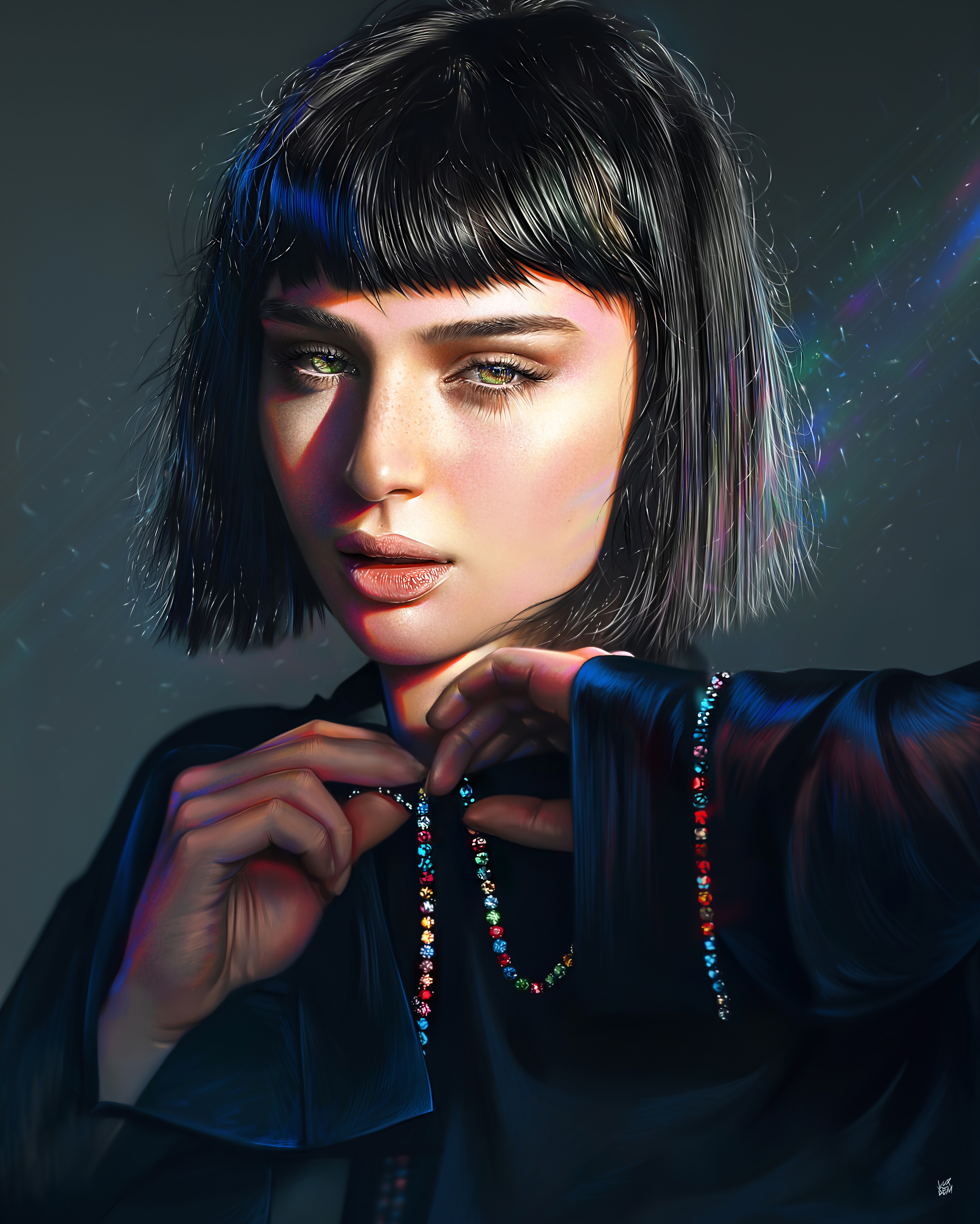 4K portrait of Alice Pagani with colorful necklace HD Phone Wallpaper