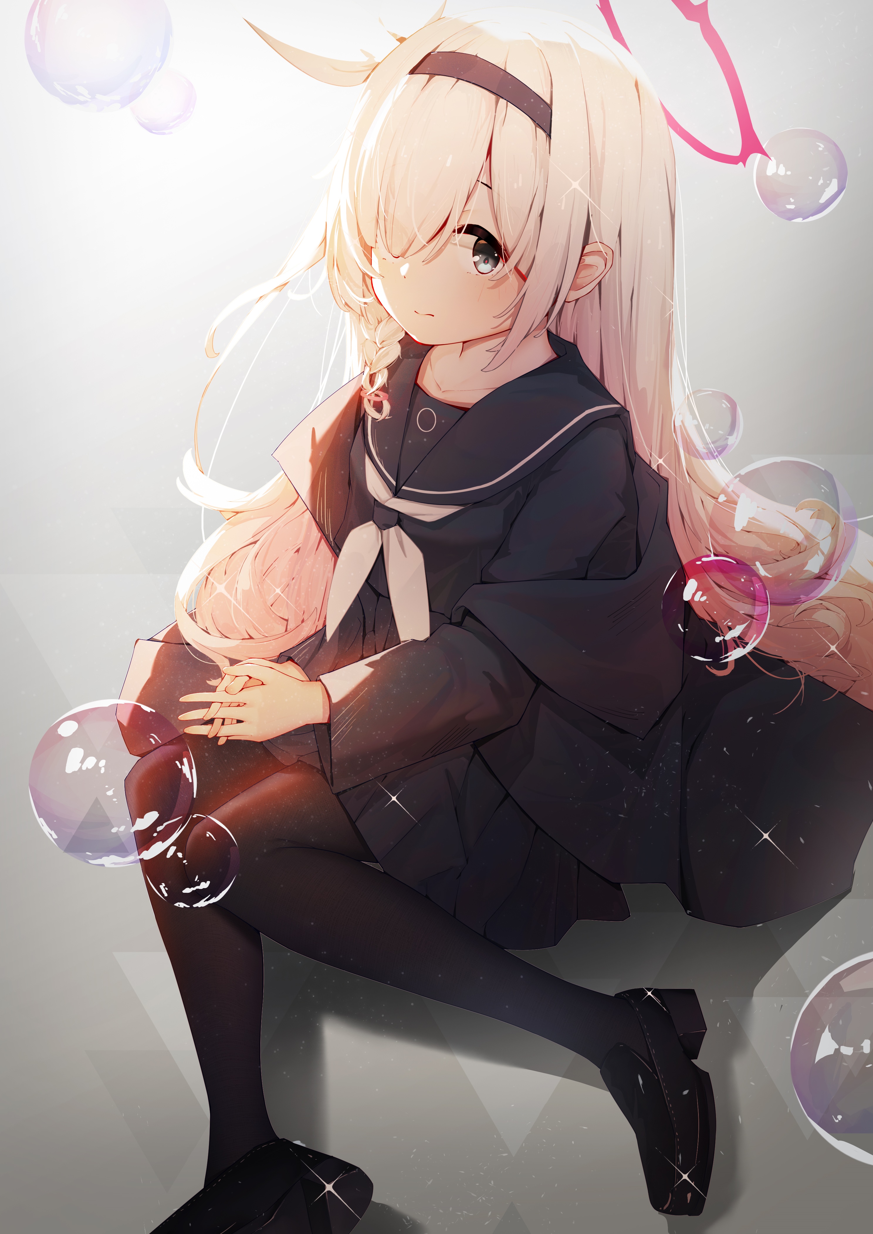 Blue Archive Plana with white hair and bubbles HD Phone Wallpaper