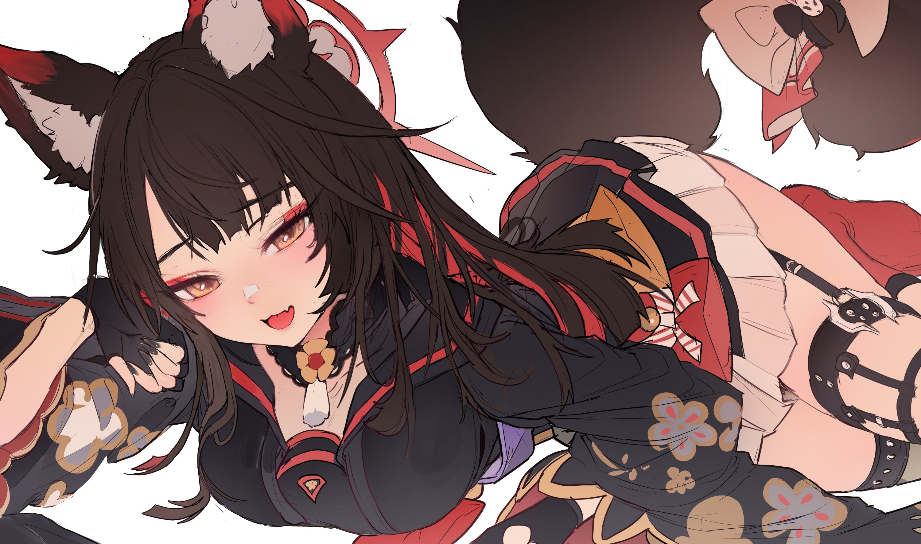 Fox girl with black and red hair and ears HD Wallpaper