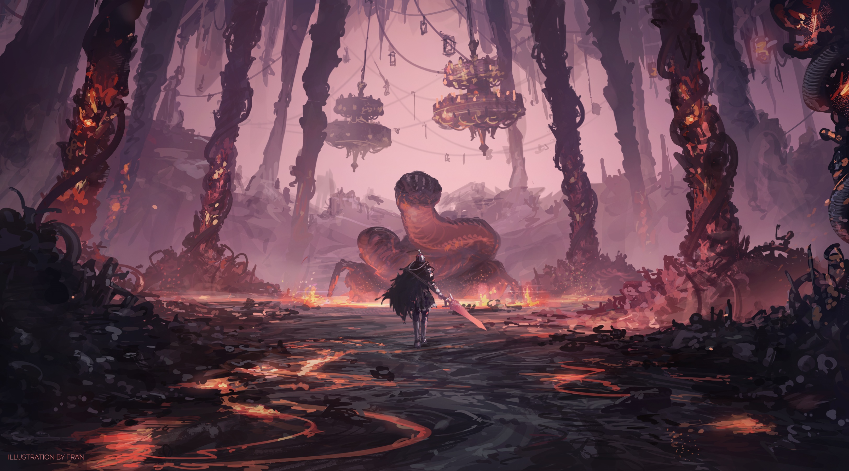 Knight facing a giant snake creature in Elden Ring HD Wallpaper