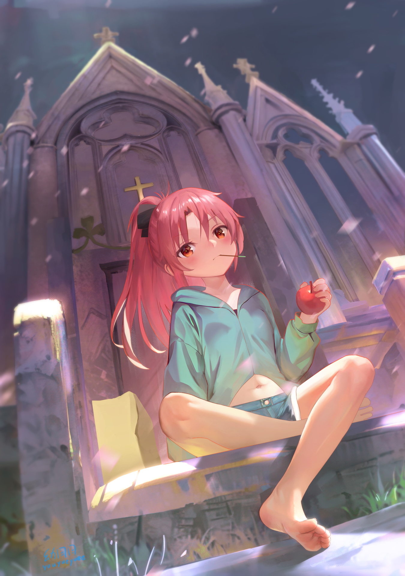Sakura Kyouko from Mahou Shoujo Madoka Magica with an apple HD Phone Wallpaper