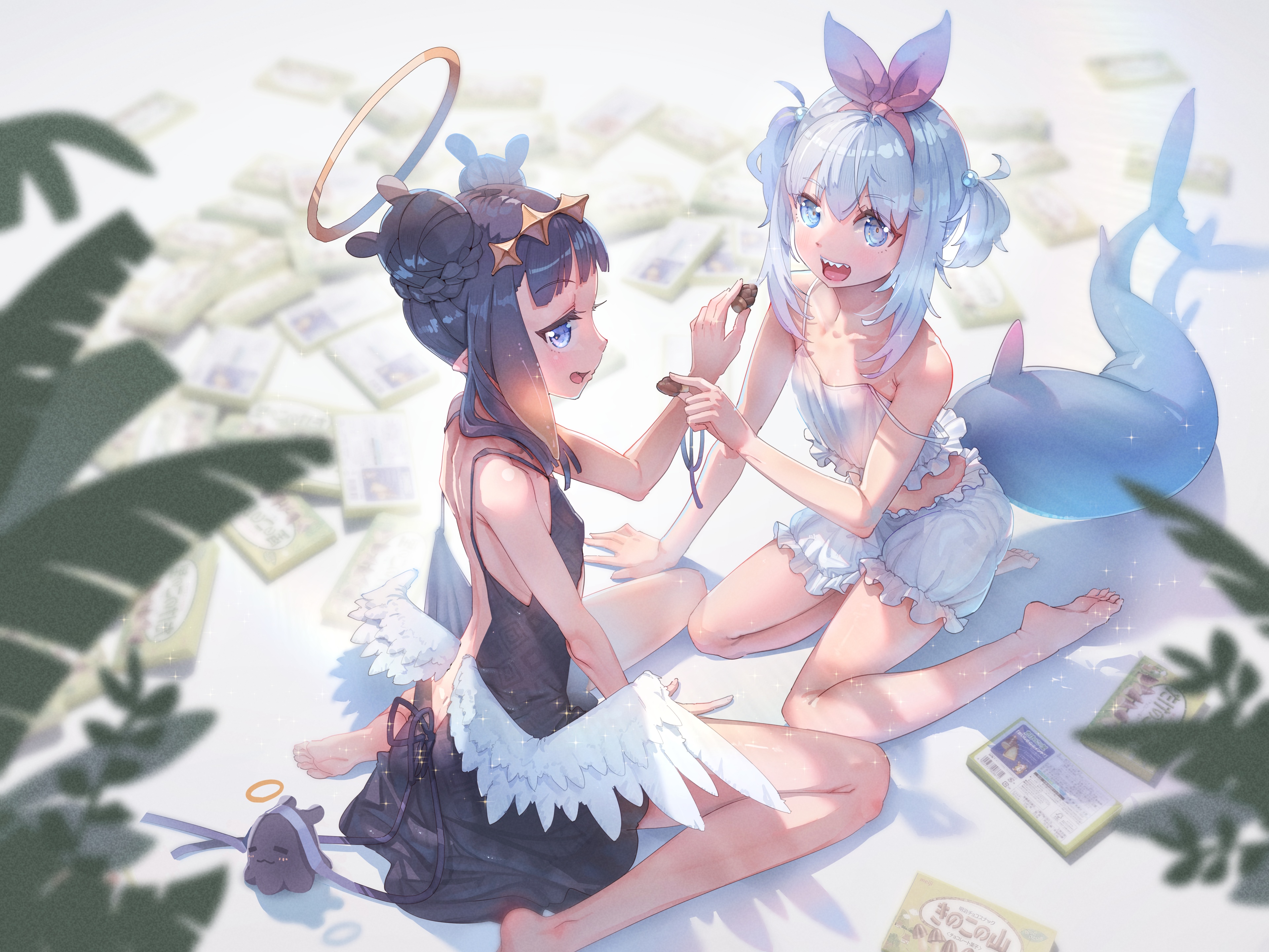 Ninomae Inanis and Gawr Gura with money HD Wallpaper