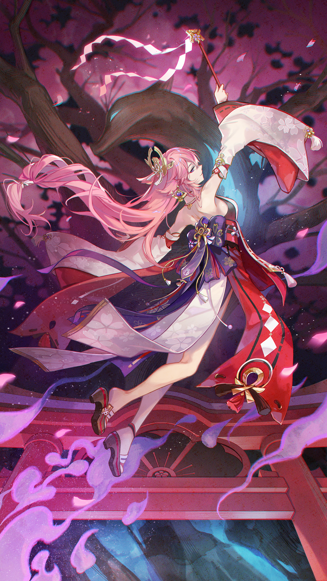 Yae Miko from Genshin Impact holding a magic wand HD Phone Wallpaper