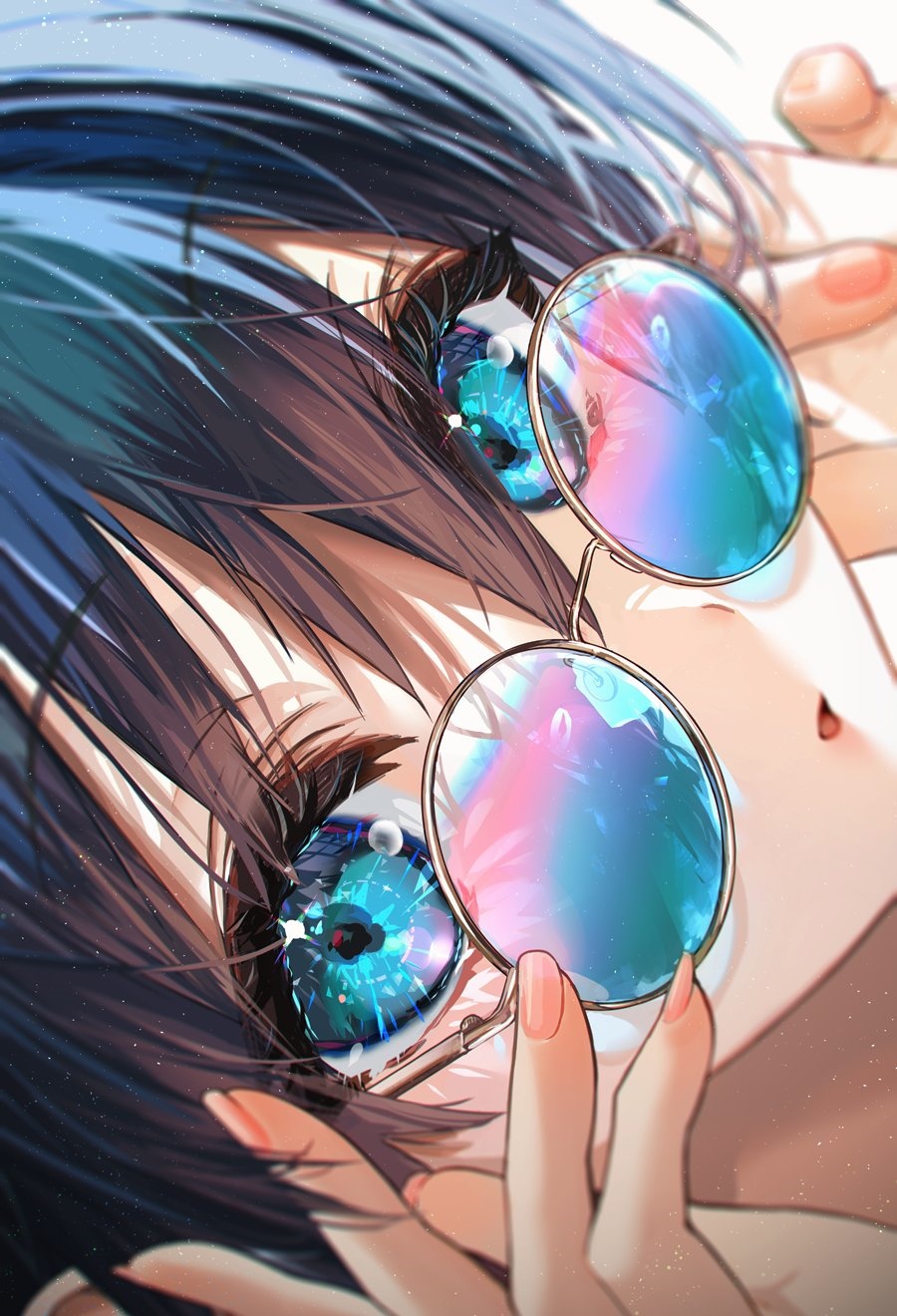 Woman with dark hair and blue eyes wearing glasses HD Phone Wallpaper