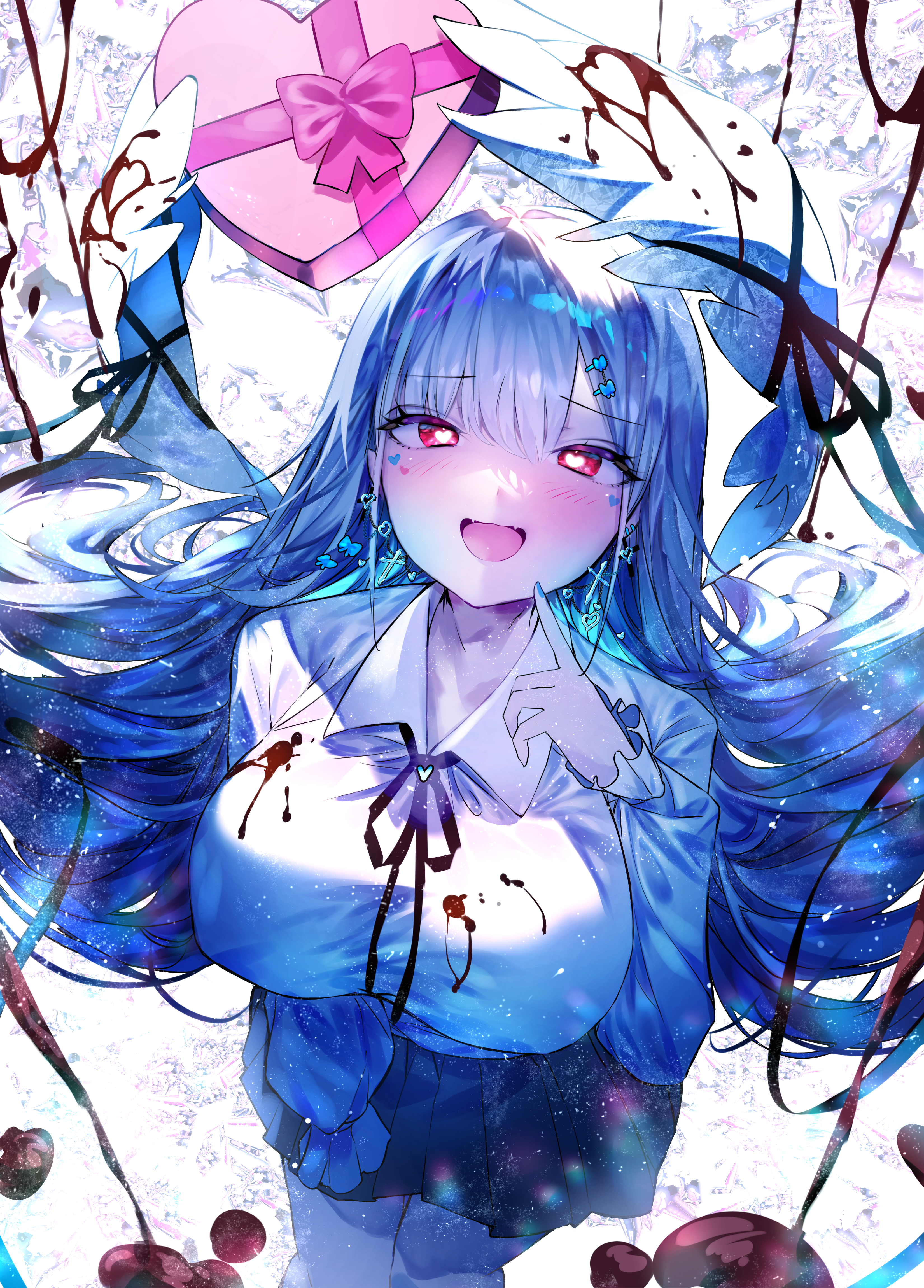 Girl with blue hair and heart-shaped chocolate box HD Phone Wallpaper