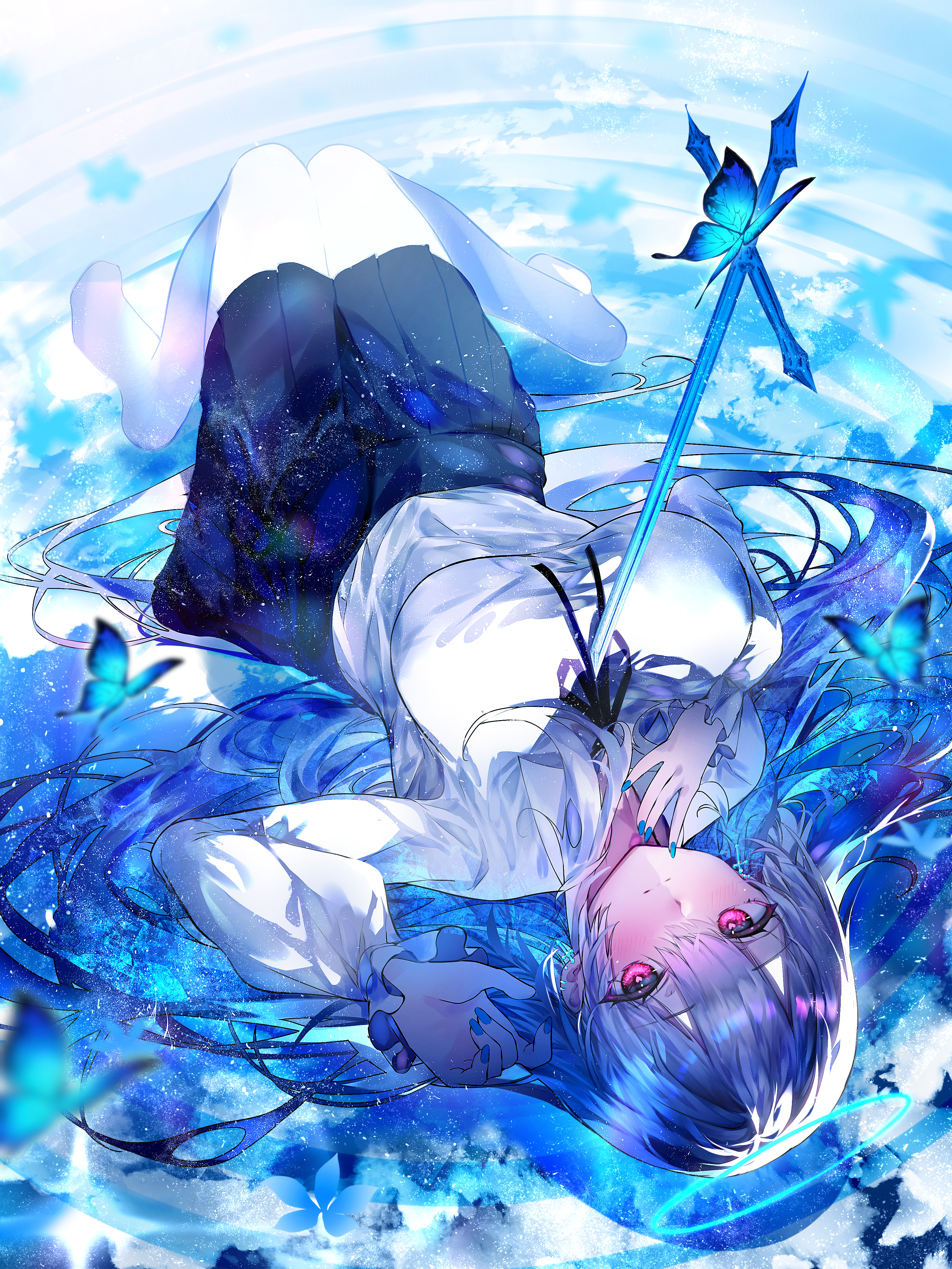 Girl in school uniform with butterfly sword HD Phone Wallpaper