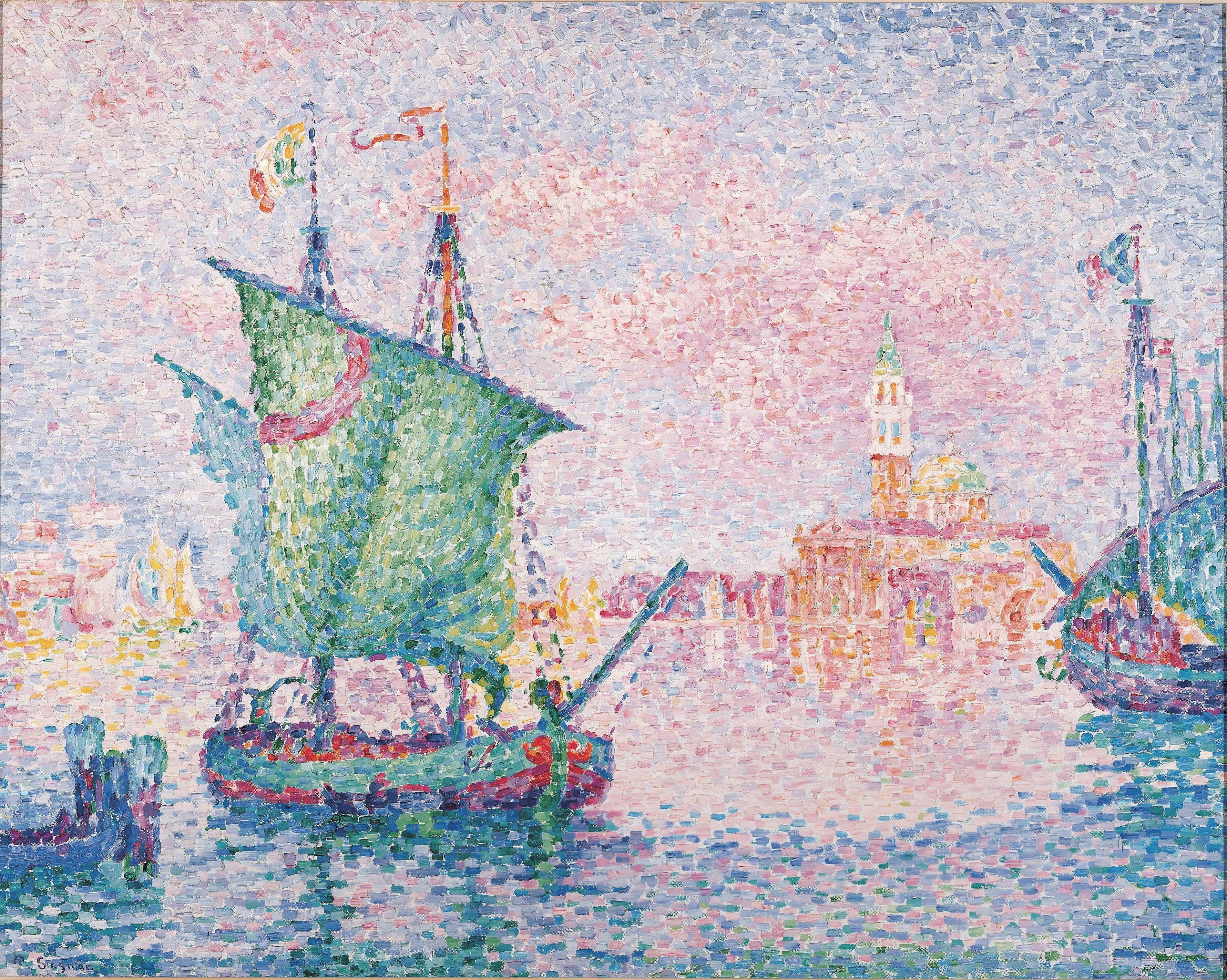 Paul Signac's Pointillist Painting of Venice Harbor HD Wallpaper