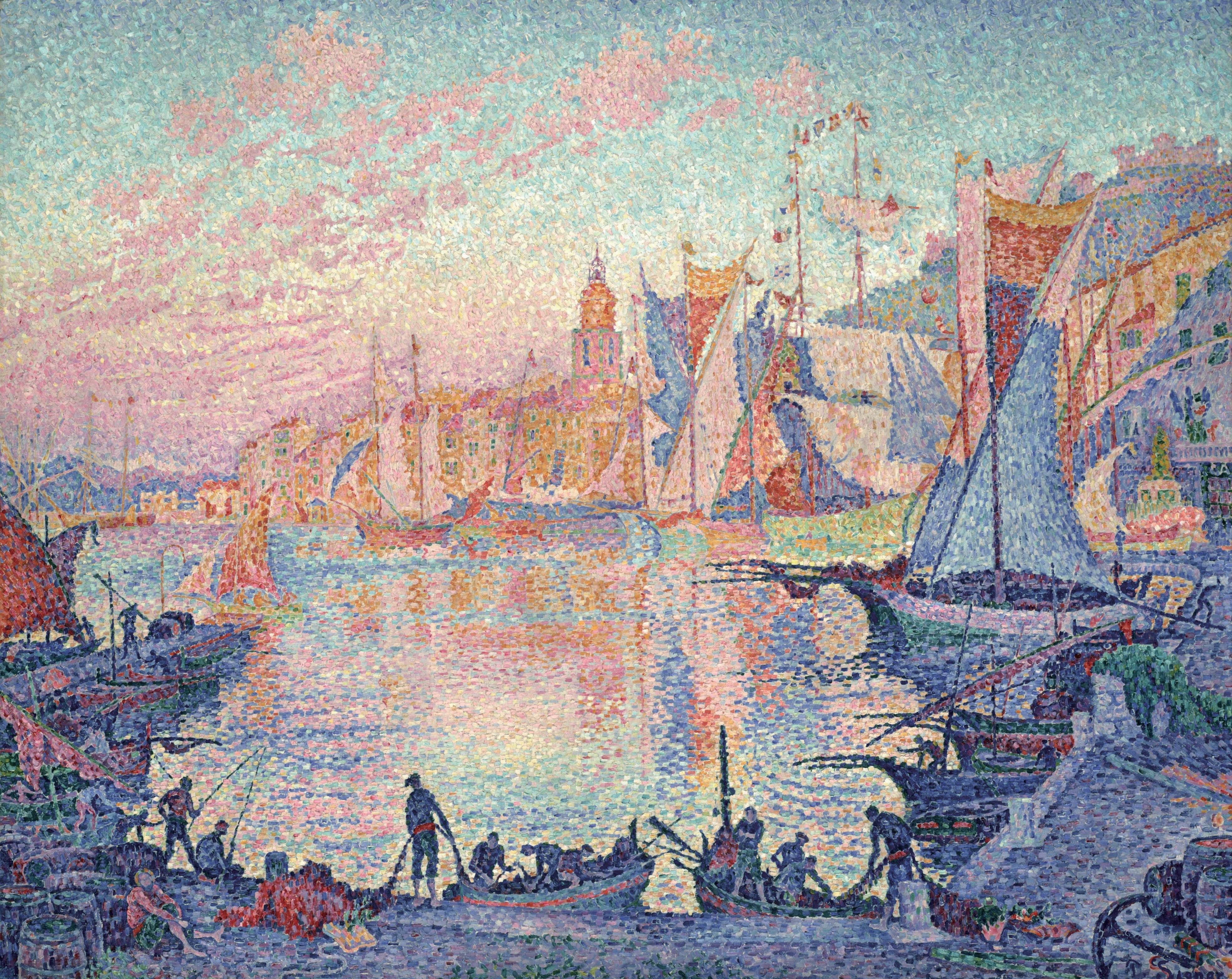 Paul Signac's "The Port of Saint-Tropez" oil painting HD Wallpaper