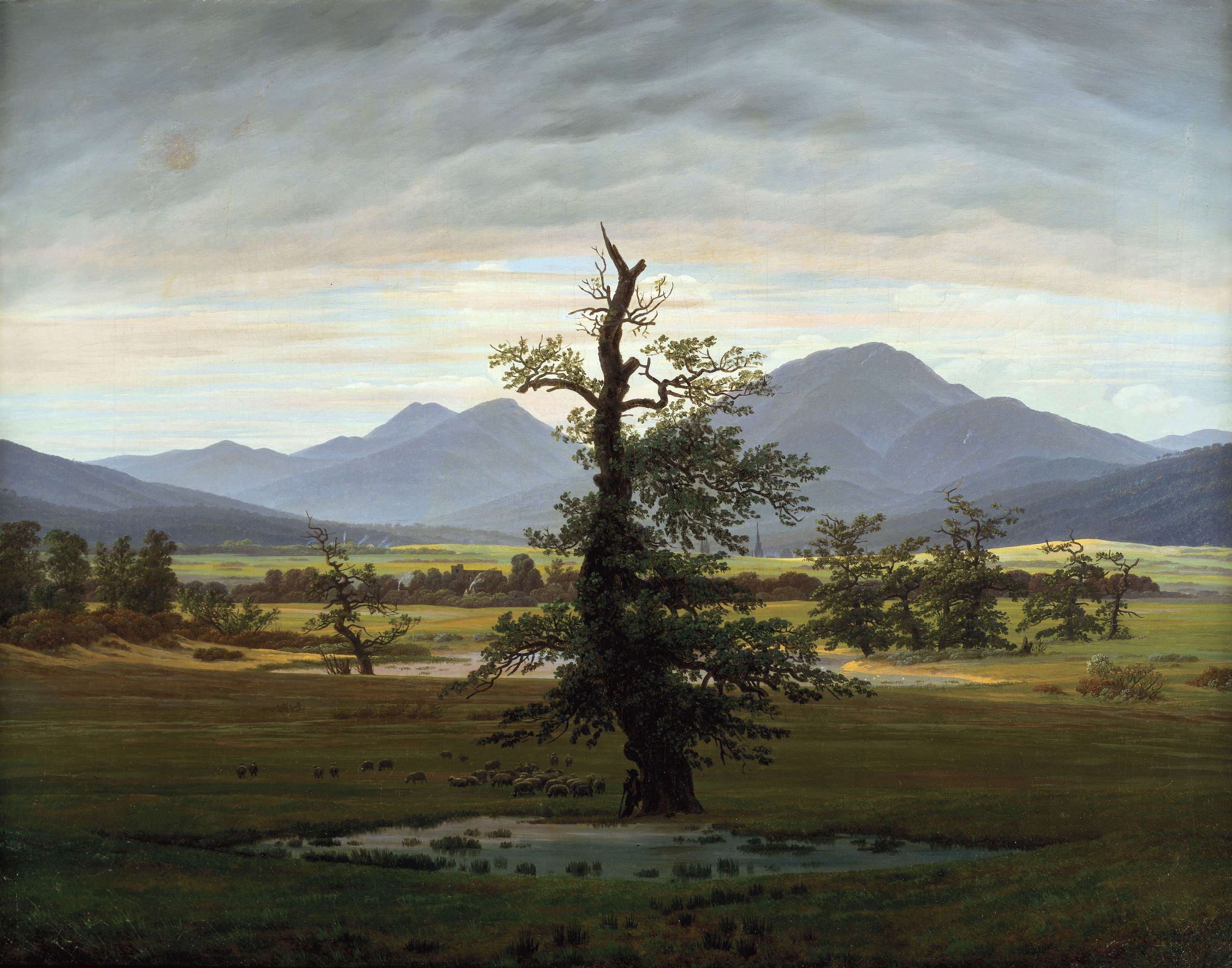 Landscape with Sheep and Mountains by Caspar David Friedrich HD Wallpaper