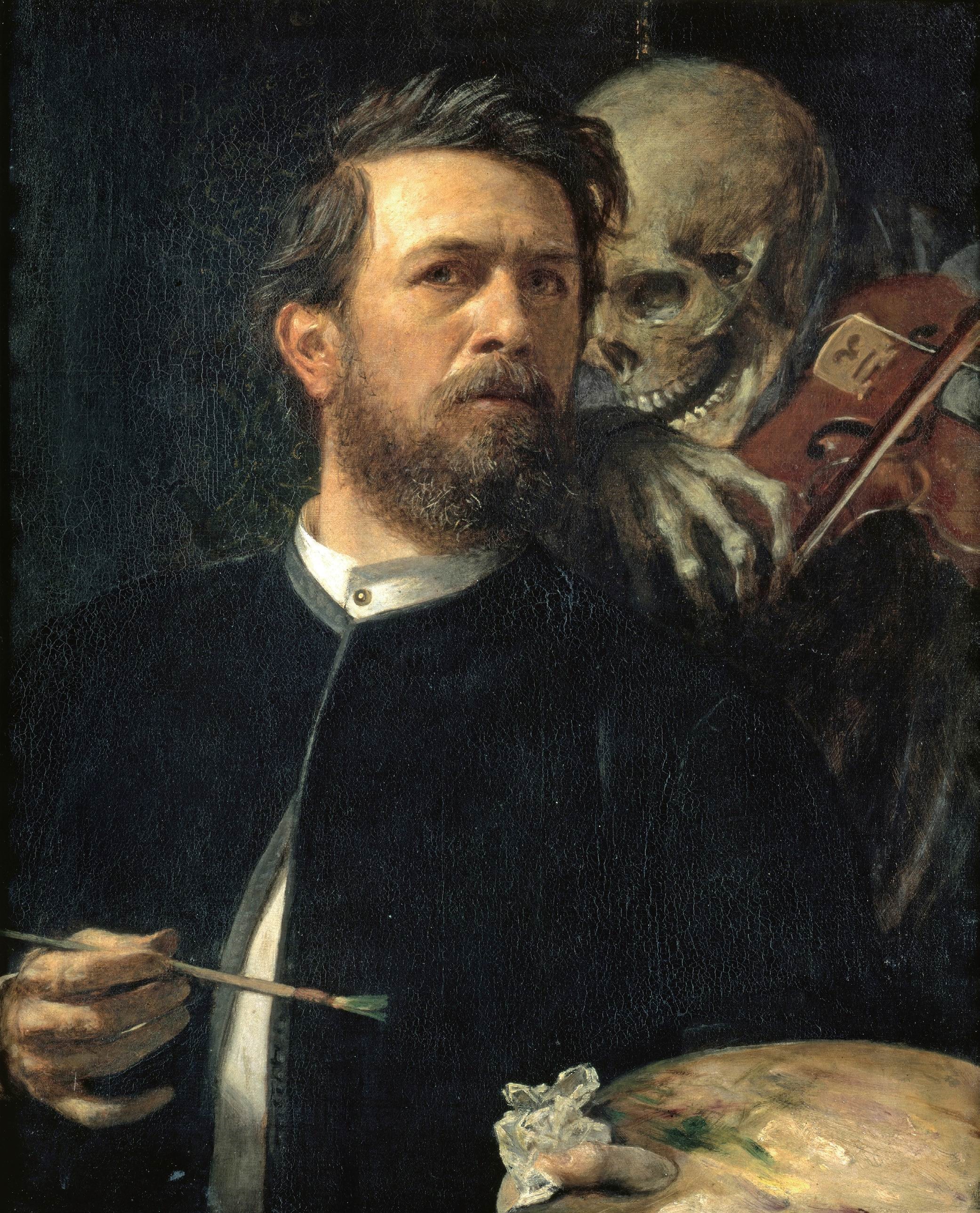 Arnold Böcklin's Self-Portrait with Death Playing Violin HD Phone Wallpaper