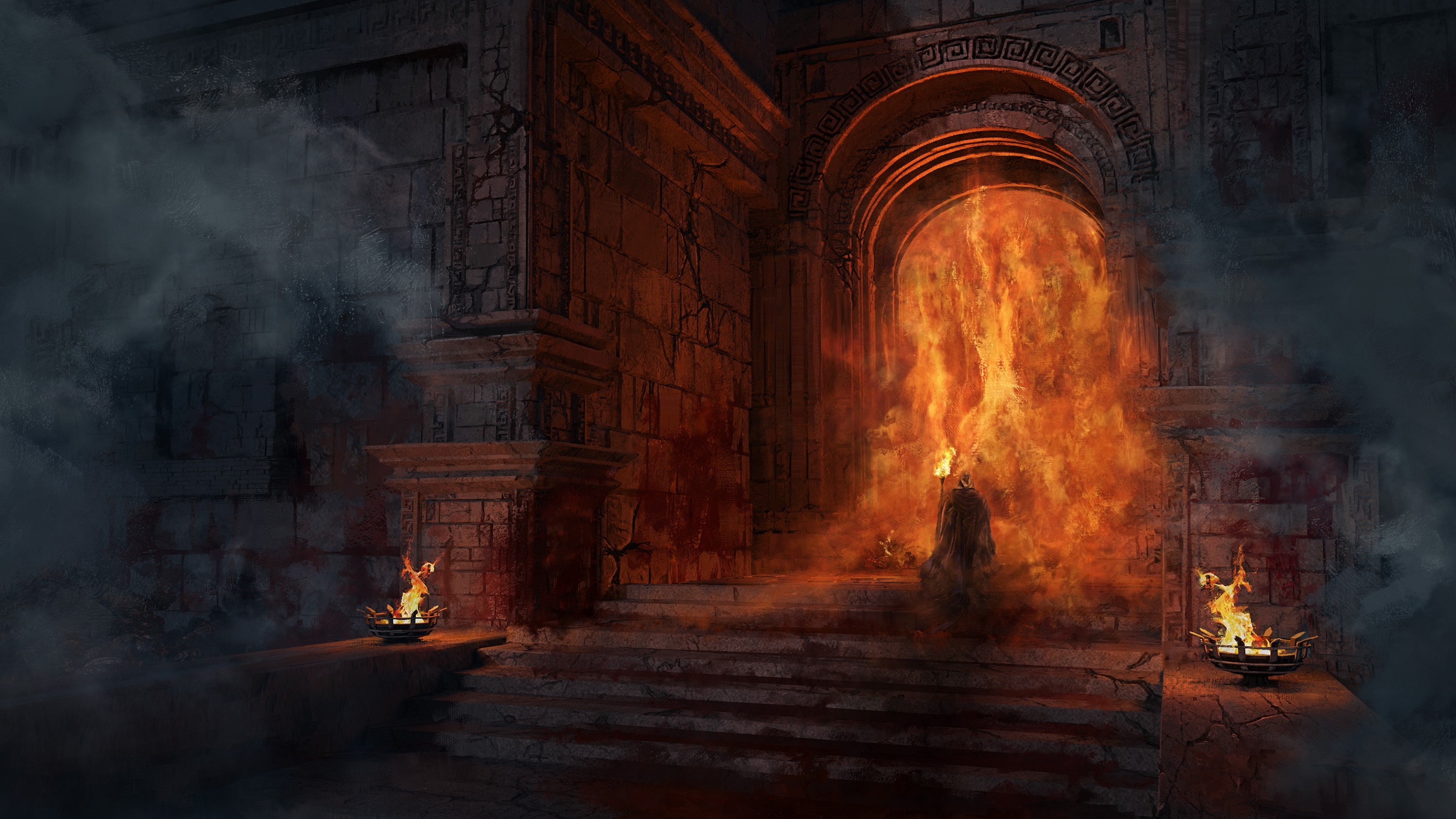 Diablo IV Art: Figure in Fiery Archway HD Wallpaper