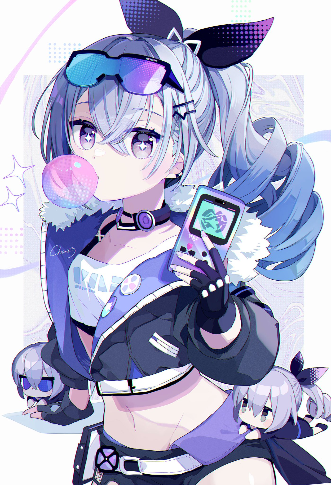 Silver Wolf blowing bubble gum with a Game Boy Advance HD Phone Wallpaper