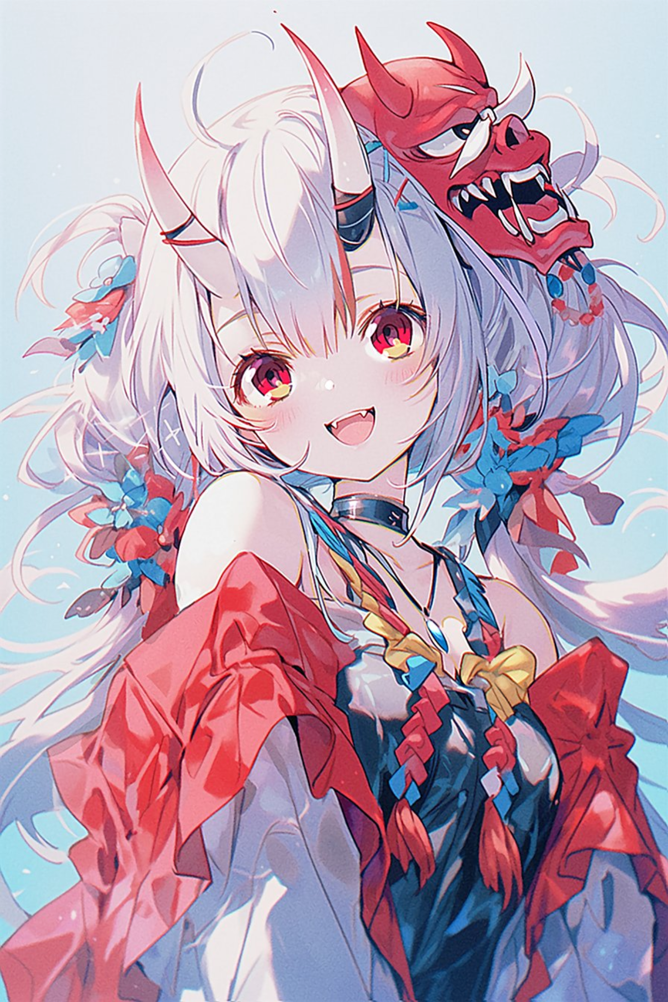 Nakiri Ayame with a red oni mask and horns HD Phone Wallpaper