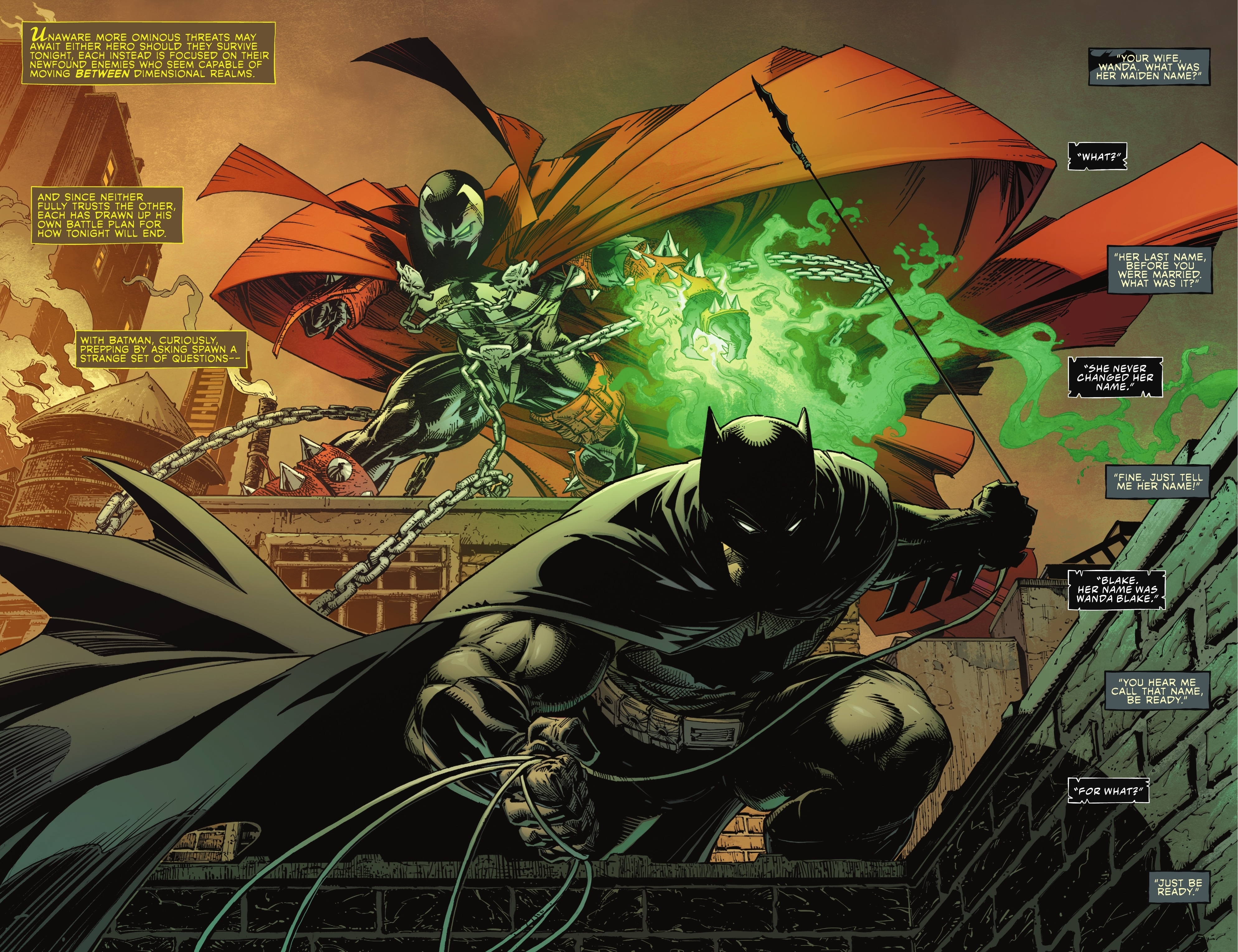 Spawn and Batman in a Crossover Comic HD Wallpaper
