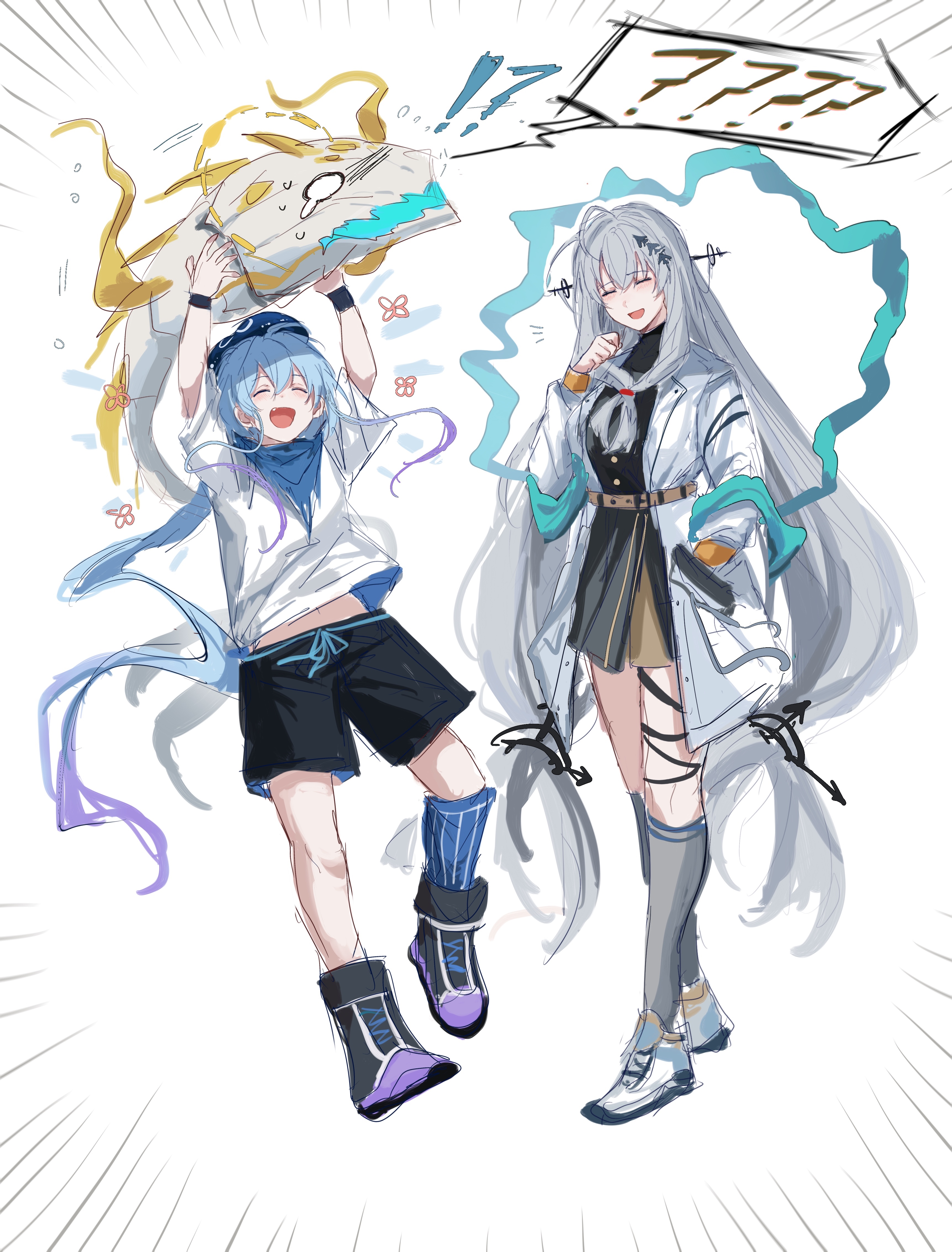 Arknights Skadi and a boy with a fish HD Phone Wallpaper