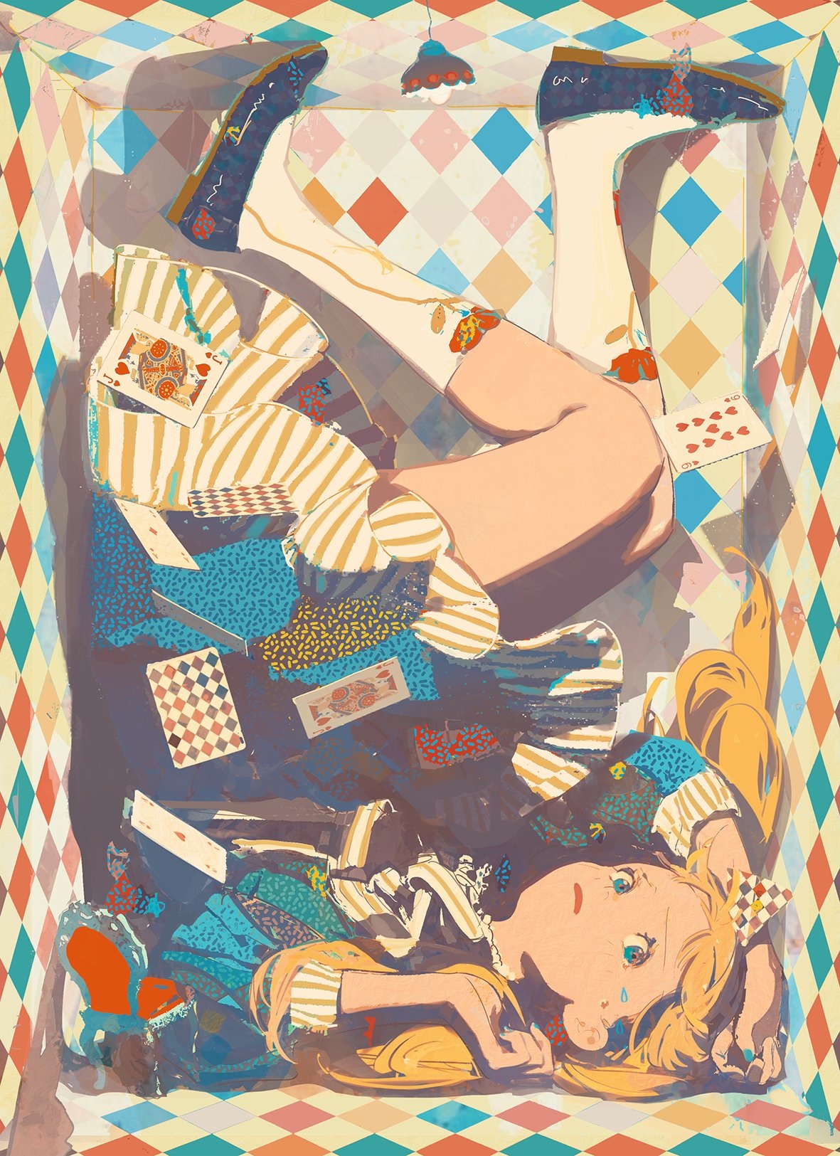 Alice in Wonderland characters in a box with cards HD Phone Wallpaper