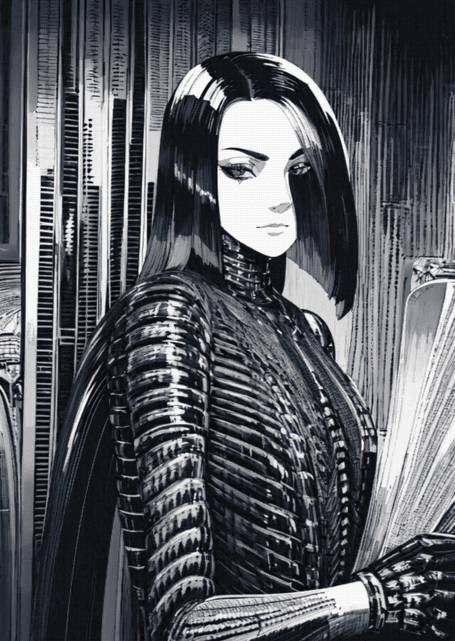 Monochrome Xenotrip character in futuristic attire HD Phone Wallpaper