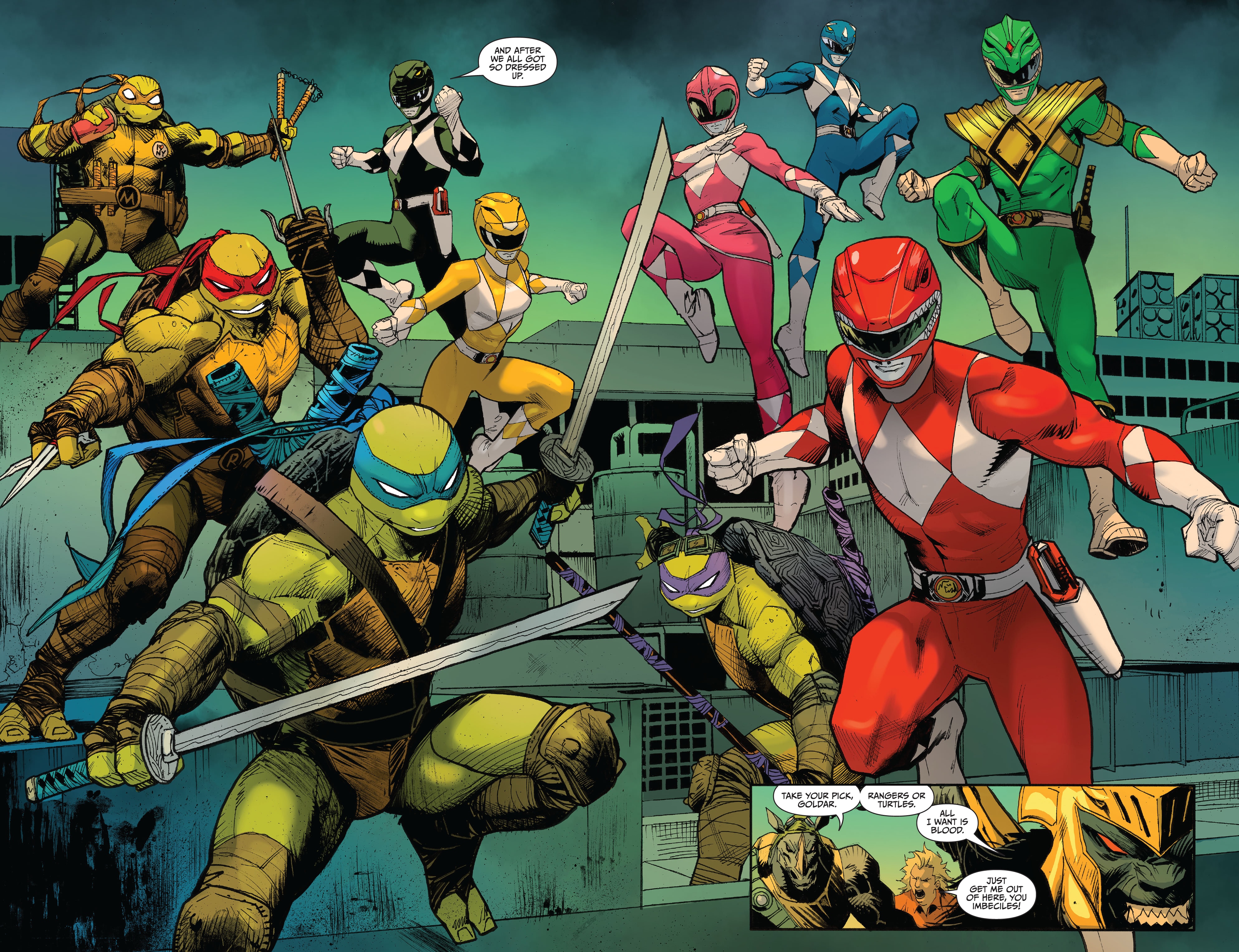 Teenage Mutant Ninja Turtles and Power Rangers Crossover HD Wallpaper