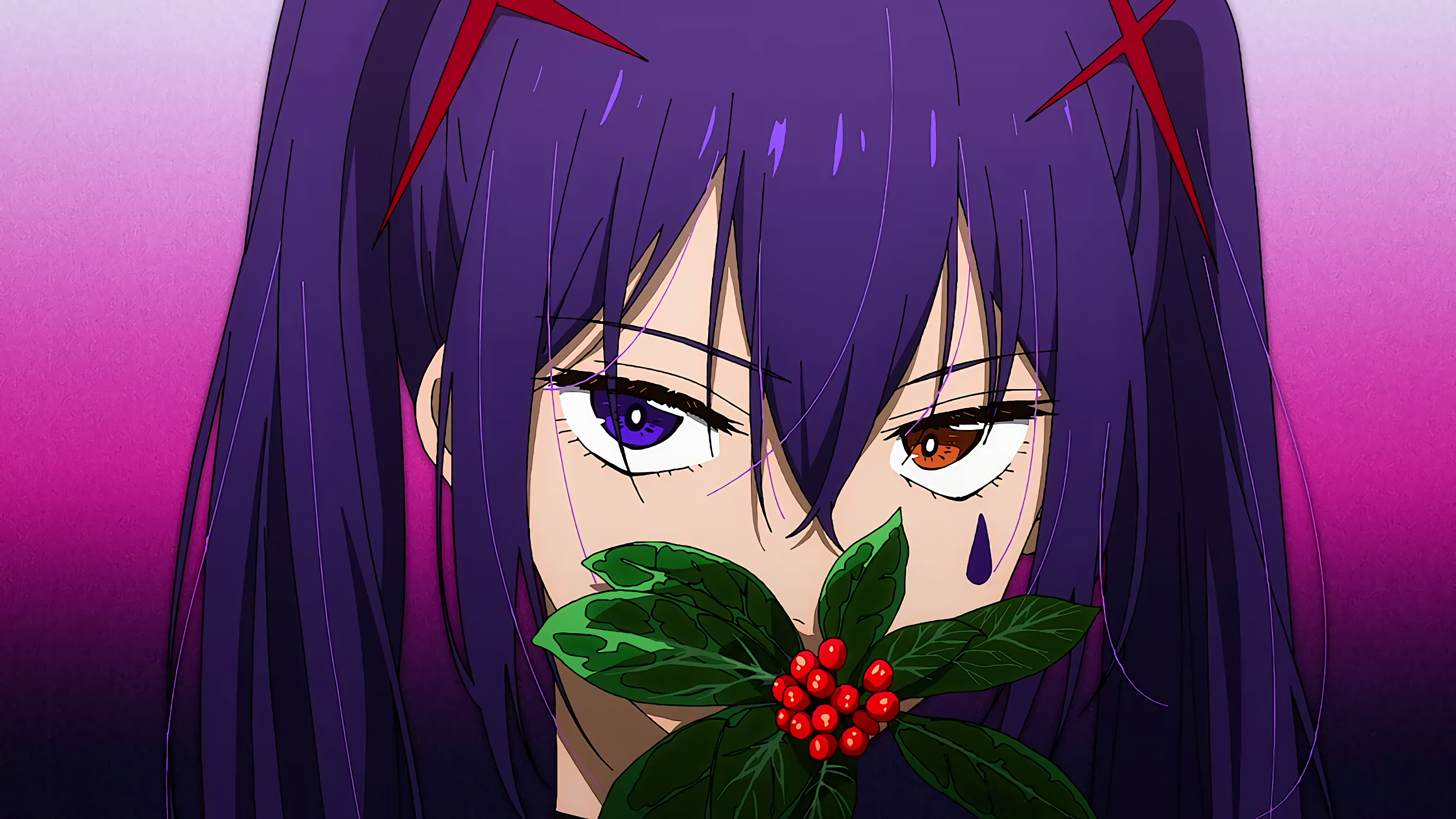 Mahou Shoujo Magical Destroyers: Girl with Purple Twintails and Flowers HD Wallpaper