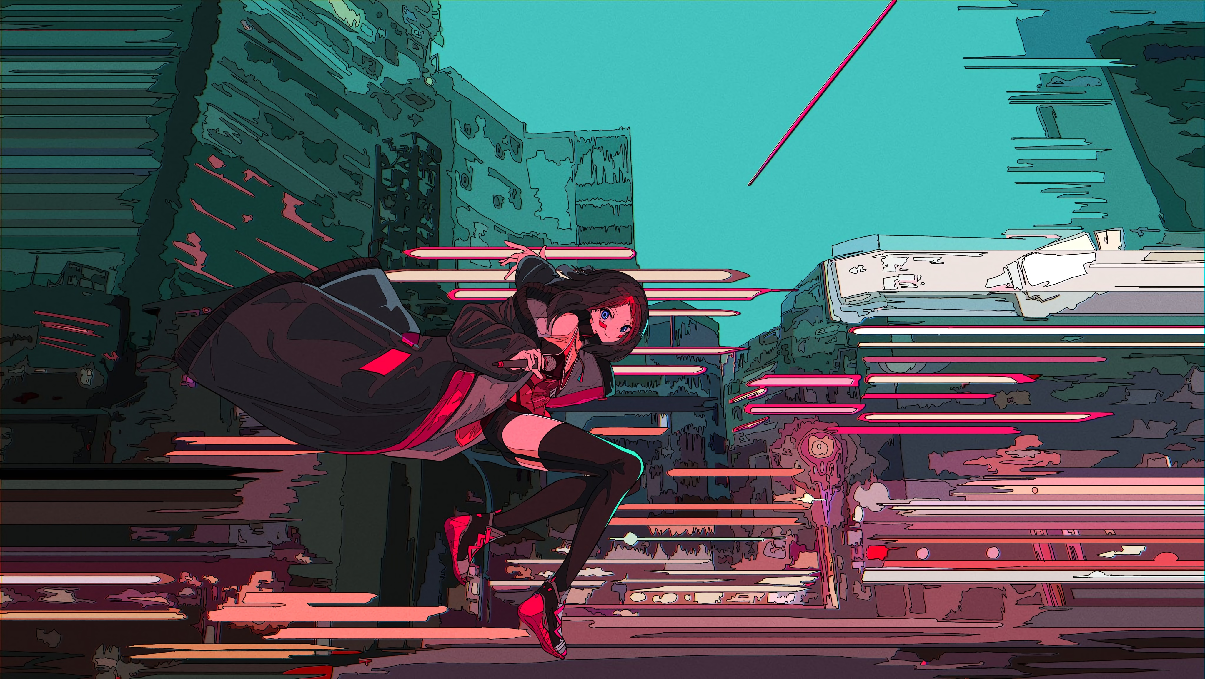 4K AZKi in a futuristic city HD Wallpaper