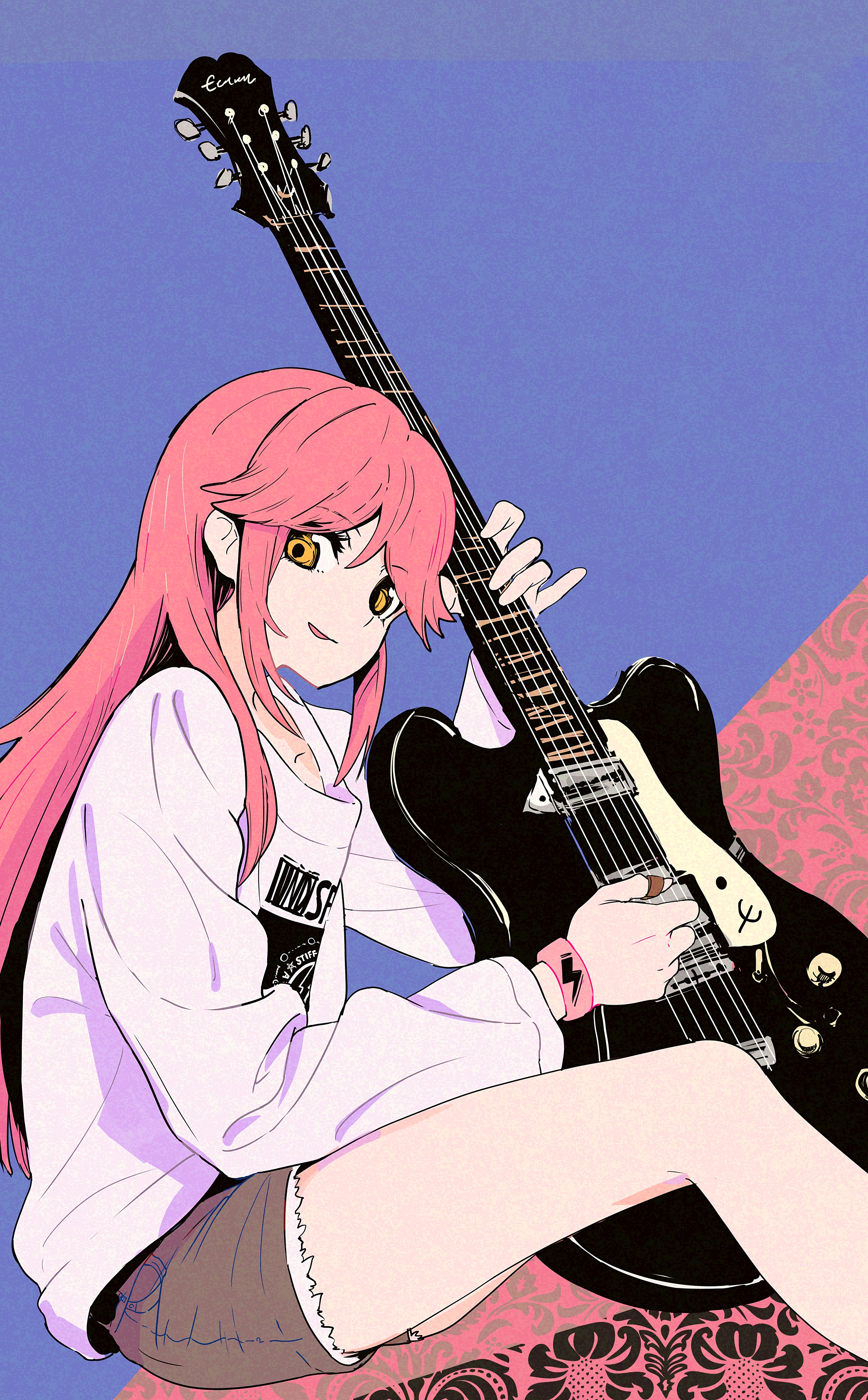Girl with pink hair playing a guitar HD Phone Wallpaper