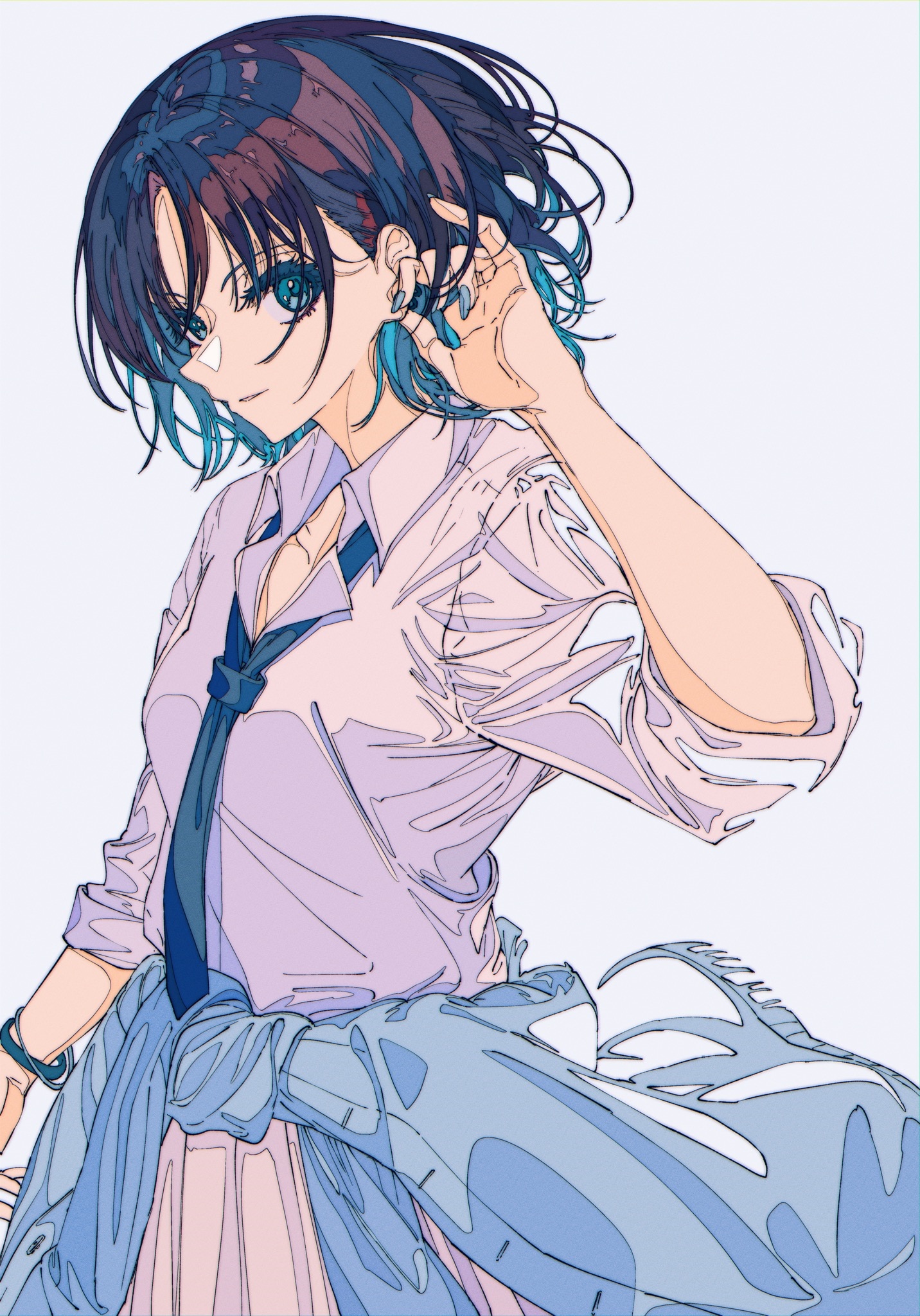 Schoolgirl with blue eyes and blue hair in uniform HD Phone Wallpaper